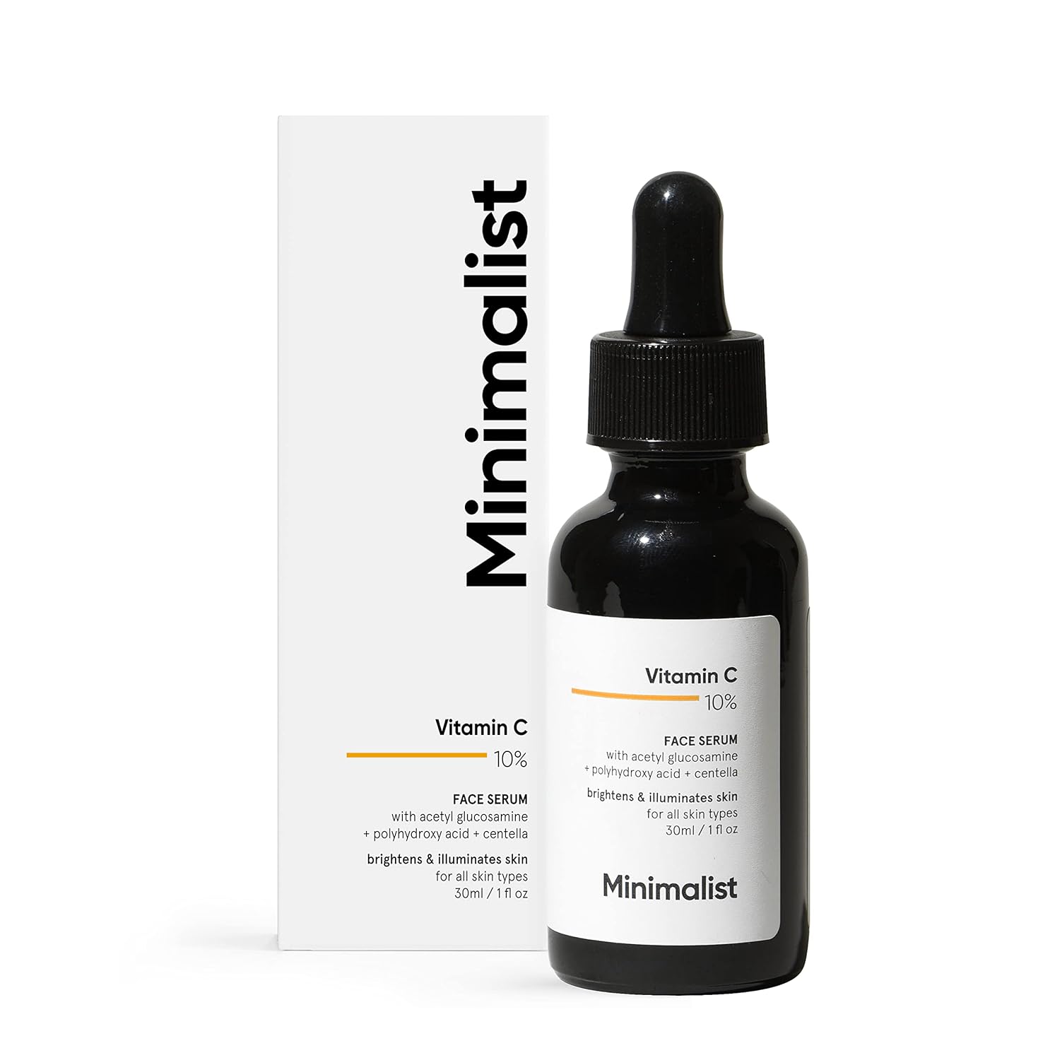 Minimalist 10% Advanced Vitamin C Serum for Glowing Skin | Brightening & Dark Spot Treatment | Treats Uneven Skin Tone, Dullness & UV Damage | Daily Face Serum (Stable Vitamin C) | 30ml/1 FL Oz
