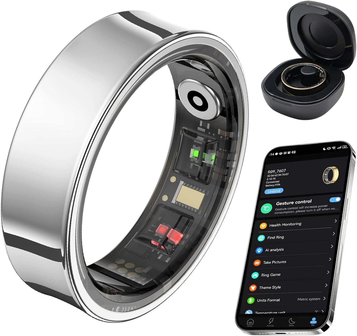 Smart Ring for Women Men, Fitness Tracker Ring with Body Temperature, Blood Oxygen, Sleep Monitor, Heart Rate, Calories, No Subscription Fee, IP68 Waterproof for iPhone & Android (Silver, #9)