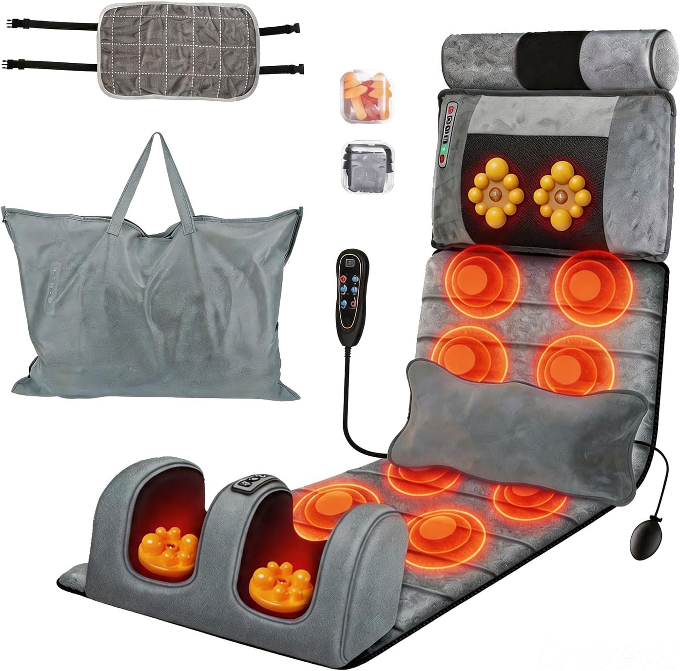 Full Body Massage Mat with Heat Massage Heating Pad Electric Vibration Massage Pad Cushion Massage Mattress Heated Chair Pad with Timer Anti-Slip Bottom Earplugs for Back Neck Foot Kneading