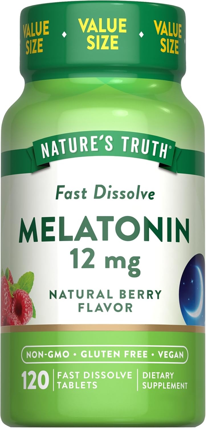 Nature’s Truth Melatonin Tablets | 12mg | 120 Count | Natural Berry Flavor | Fast Dissolve | Vegan, Non-GMO & Gluten Free Supplement