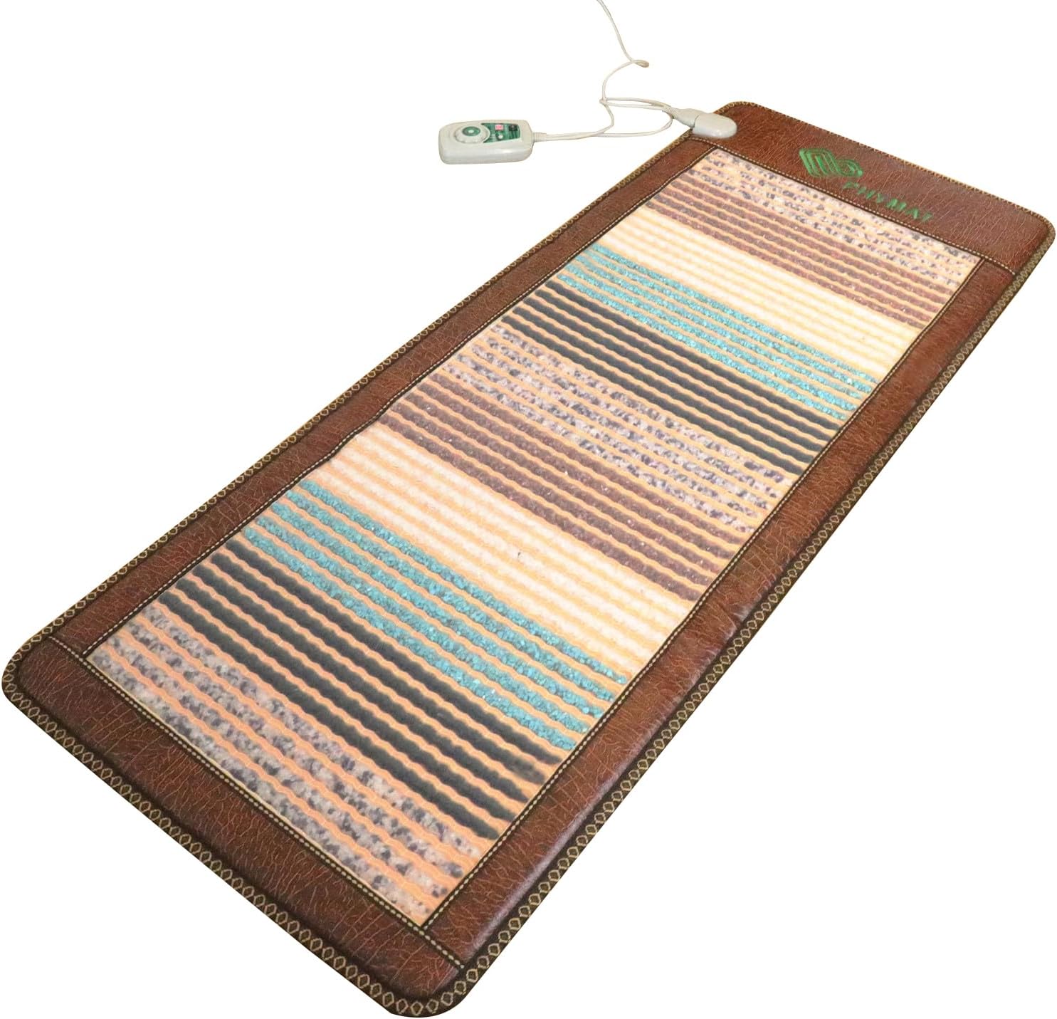 PHYMAT 67″x27″ Far Infrared Heating Pad with 5-Color Natural Gemstones – Large Infrared Mat for Full Body Relaxation – Amethyst & Bio Crystal Heating Mat with Auto-Off and Adjustable Temp Control