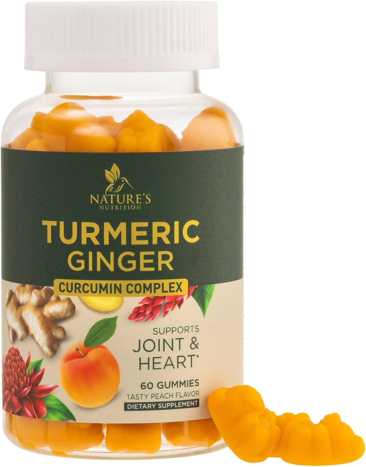 Turmeric Curcumin Supplement Gummies – 95% Curcuminoids with Turmeric & Ginger, Black Pepper for Best Absorption, Nature’s Vegan Joint Support, Non-GMO, Gluten Free, Tasty Peach Flavor – 60 Gummies