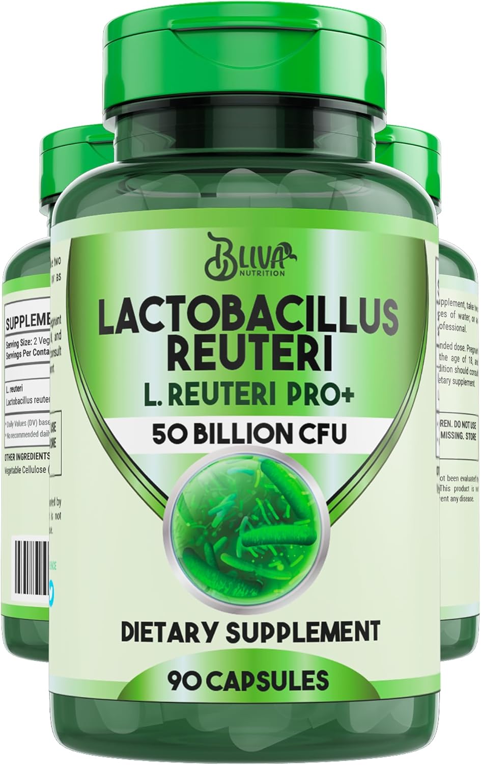 BLIVA Lactobacillus Reuteri Capsules – L Reuteri – 50 Billion CFU per Serving – Highest CFU Count L Reuteri Supplement – 90 Capsules