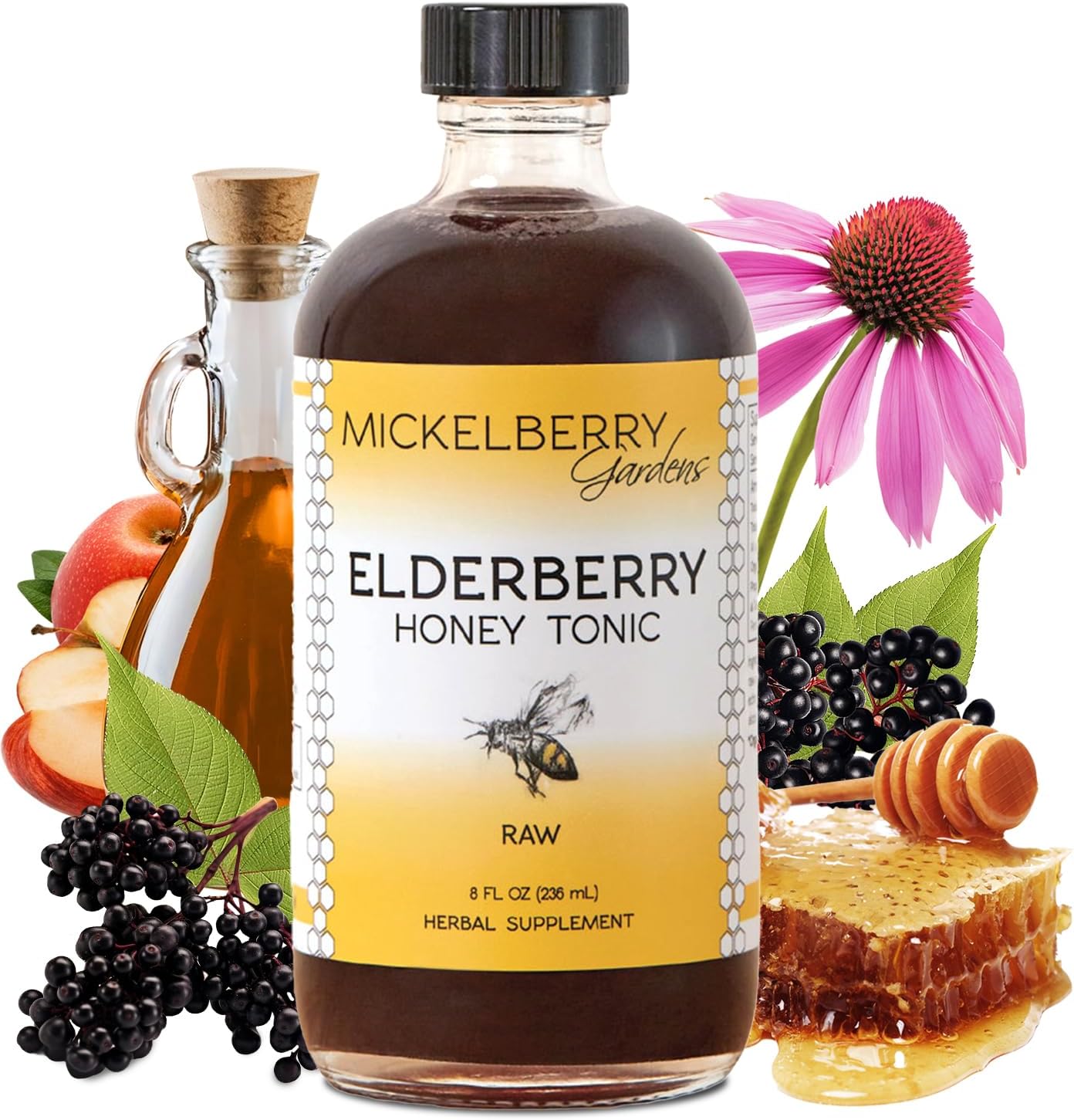 Mickelberry Gardens Elderberry Honey Tonic, Sambucus Syrup, Black Elderberry – Immune Support for Adults and Kids (8 Ounces)