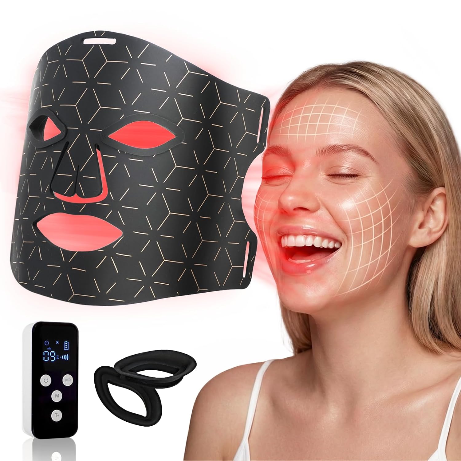Red Light Therapy Mask for Face: 4 Modes LED Face Mask For Wrinkles with 850nm(NIR) & 630nm Red Light Mask For Glowing Skin At-Home, Infrared Light Mask with 3000mAh Controller, Timer, 276 Led Beads