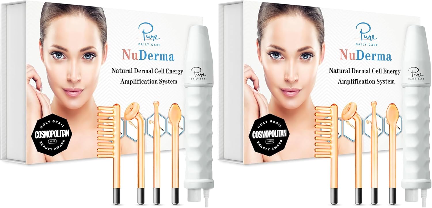 Pure Daily Care NuDerma Handheld Skin Therapy Wand Machine w/Neon – Anti-Aging – Skin Tightening – Wrinkle Reducing – Dark Circles – Clarifying – Hair & Scalp Stimulator (Pack of 2)