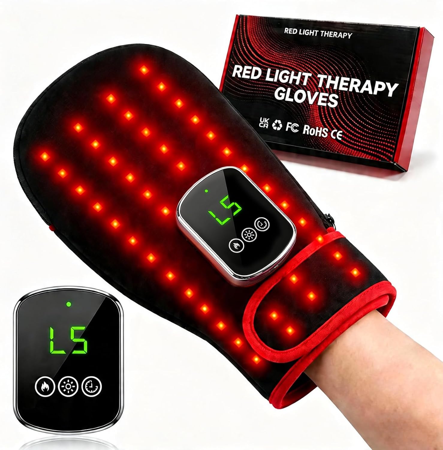 Red Light Therapy Glove for Hand, 5000mAh Cordless Rechargeable Therapy Glove, 360° Dual-Sided 100 LEDs Near Infrared Wrap, 660nm & 850nm Infrared Light Therapy Device for Hand Pain Relief (Black)