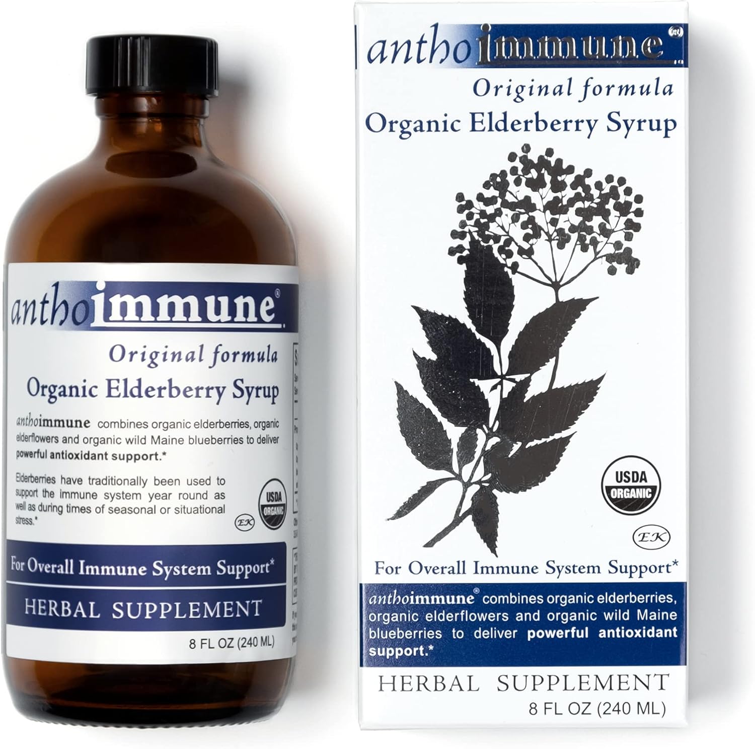 Organic Elderberry Syrup – Anthoimmune – Immune Support Supplement for Adults and Kids- USDA Organic, Ultra-Premium Black Elderberry Formula (8 oz) 48 Servings