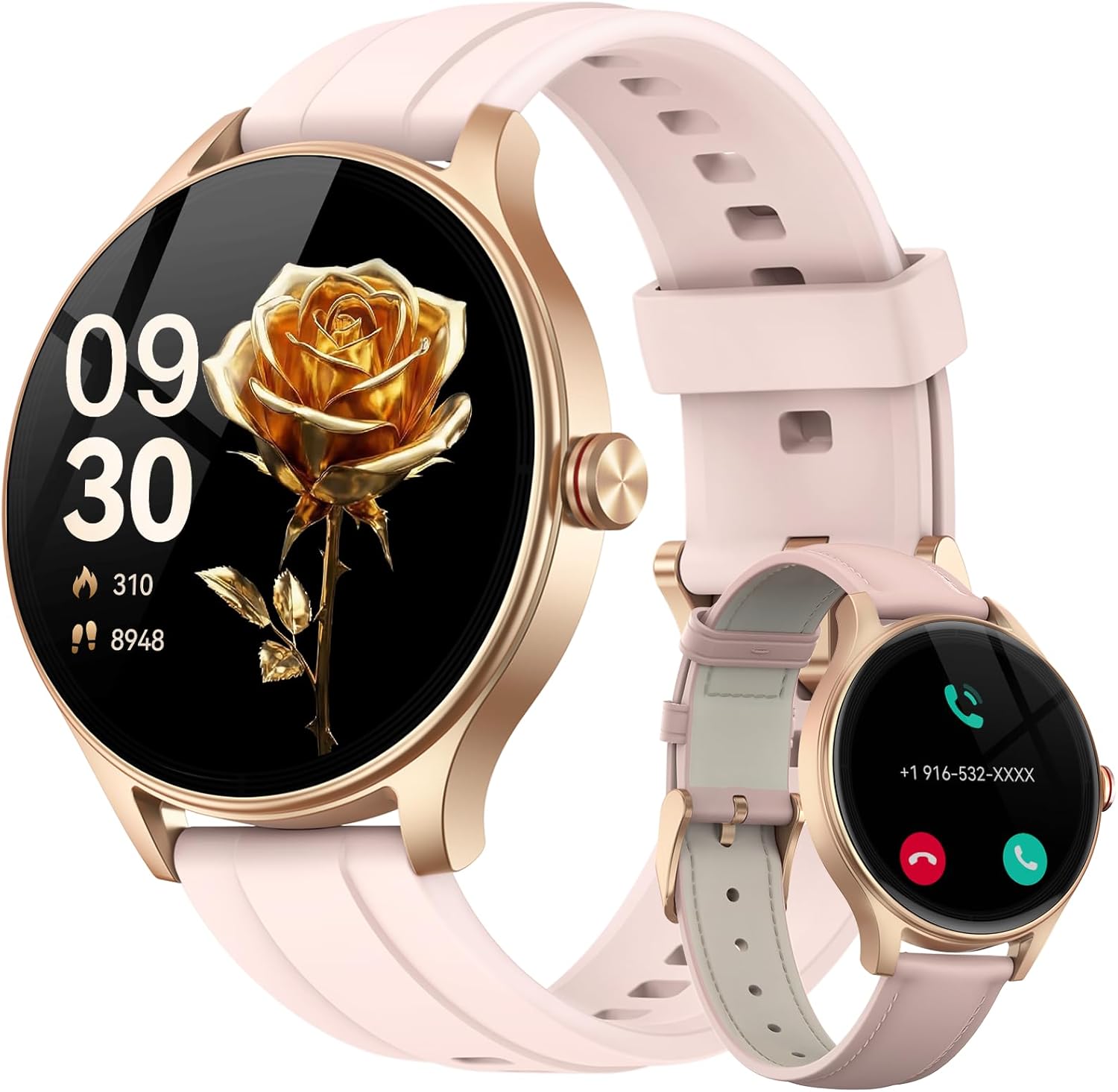 Fitpolo Smart Watch for Women Android iPhone, 1.27” HD Fitness Tracker with Bluetooth Call & Answer, IP68 Waterproof, Heart Rate/SpO2/Sleep Monitor, Built-in AI Voice, 105+ Sports Modes (Pink)