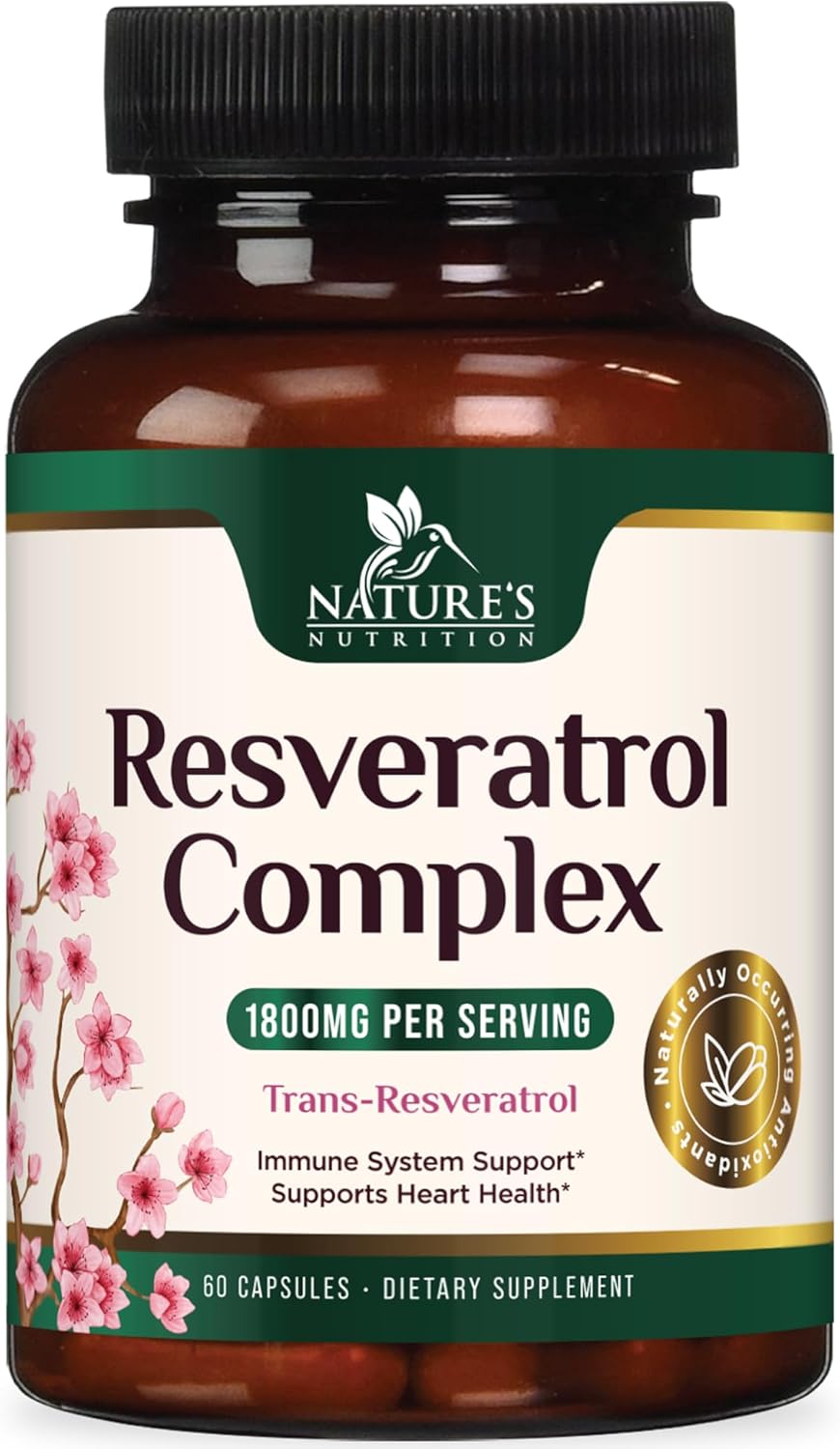 Resveratrol Supplement – 1800mg Per Serving Extra Strength Resveratrol Blend – Antioxidant Blend for Healthy Aging, Heart Health, Cellular Energy & Immune Support – Bottled in USA – 60 Capsules