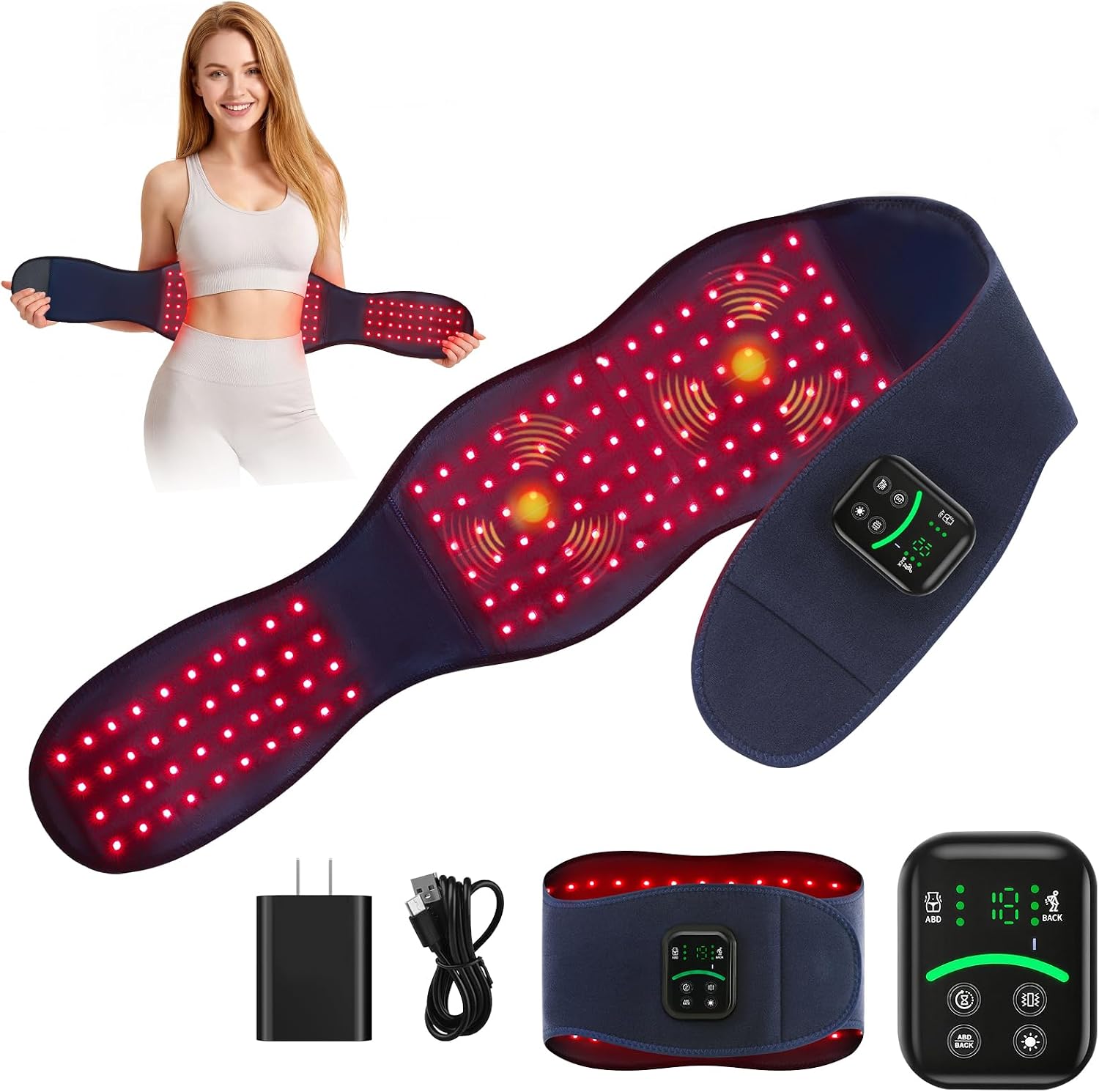 Red Light Therapy Belt for Body, Cordless Infrared Waist Wrap, 3 Red Light & Vibration Modes, 10Hz/40Hz Pulse, Muscle Recovery, Circulation Support, Post-Workout, Office, Travel & Daily Wellness Use