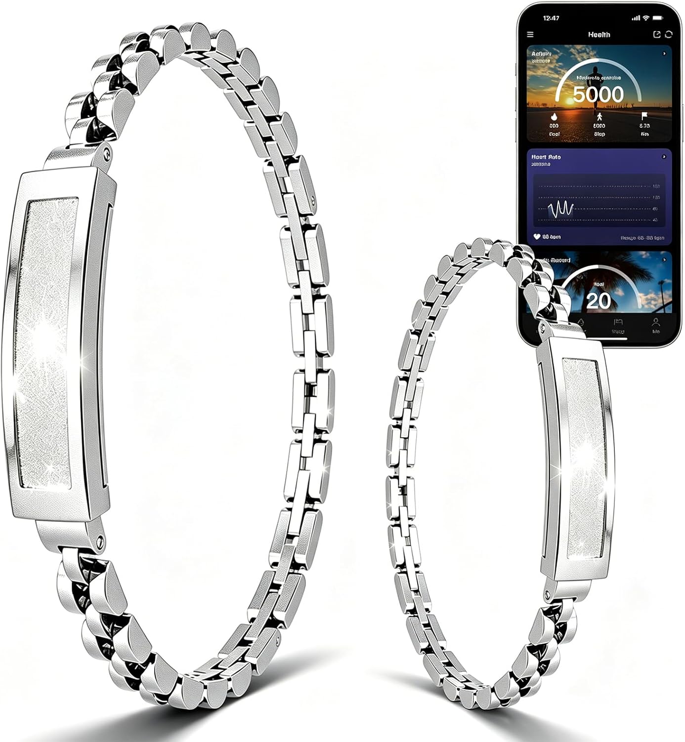 Renea Men & Women Smart Bracelet, Fitness Tracker/Wristband, All-Day Sleep Monitoring, Multiple Sports Modes, Long Battery Life, Easy Mobile Control, Free Android & iOS Apps (Silver)