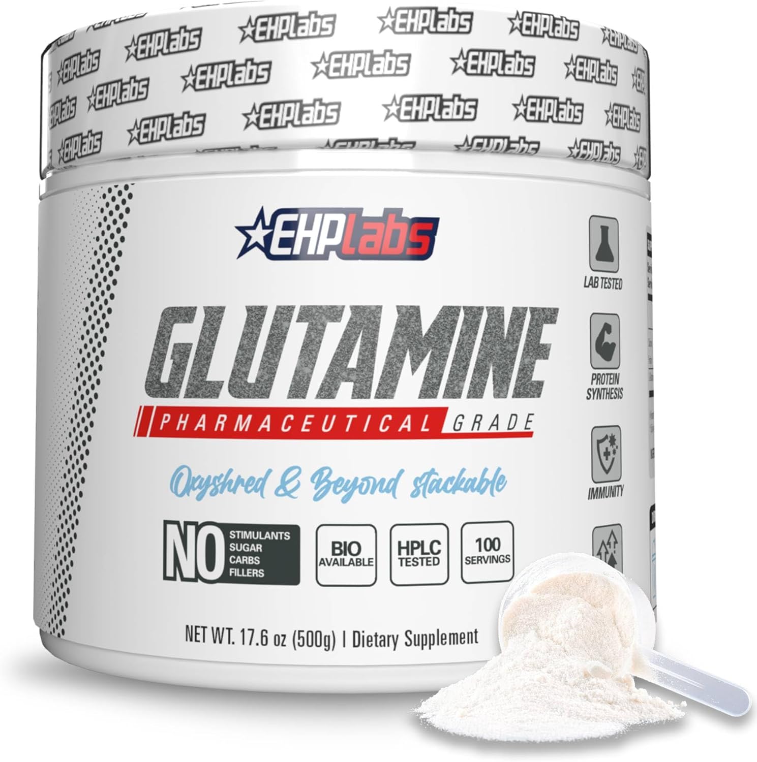 EHP Labs L Glutamine Powder Amino Acids – L-Glutamine, Workout Recovery, Immune Health & Gut Health Support (500g) – 100 Servings