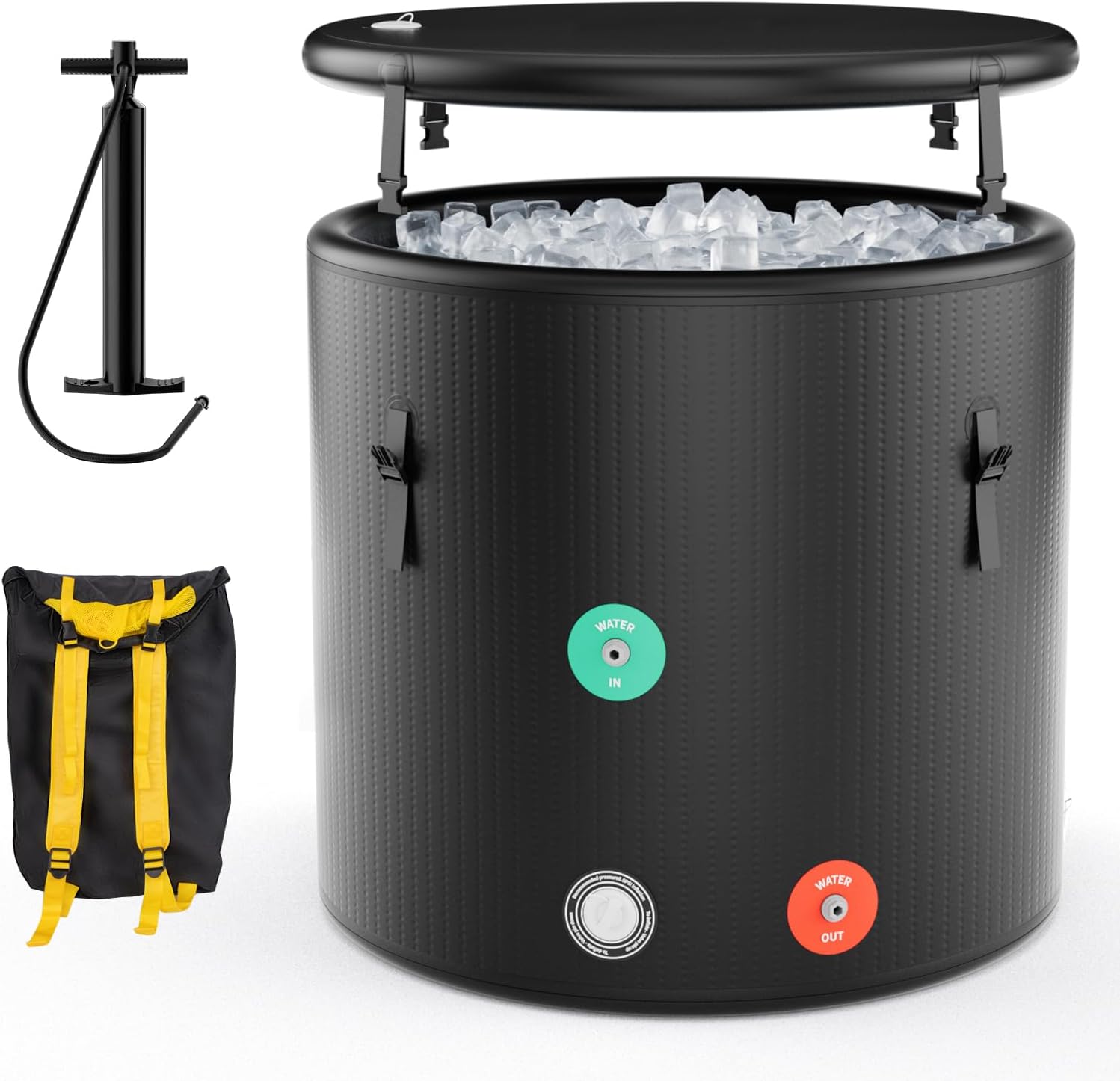 Goplus 79 Gal Ice Bath Tub for Athletes, Inflatable Cold Plunge Tub w/Multiple Layered, Lid, Pump, Backpack, Water Chiller Compatible Portable Freestanding Ice Bath for Adults (79 Gal Round, Black)