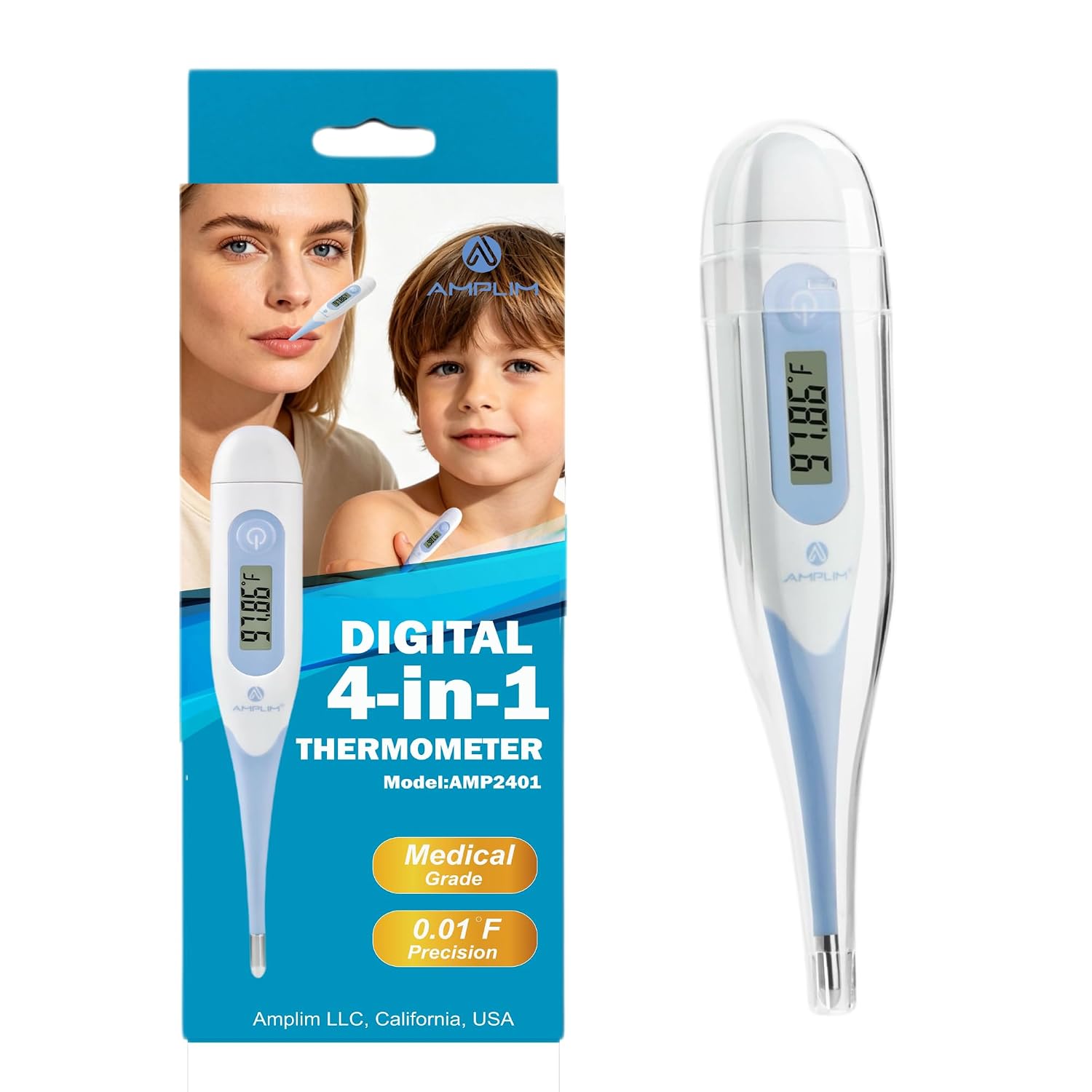 Digital Basal Thermometer, Medical Grade Accurate BBT for Ovulation Tracking, 1/100th Degree High Precision Fertility Prediction, 60-Sec Read, Memory Recall, Flexible Waterproof Tip (Blue)