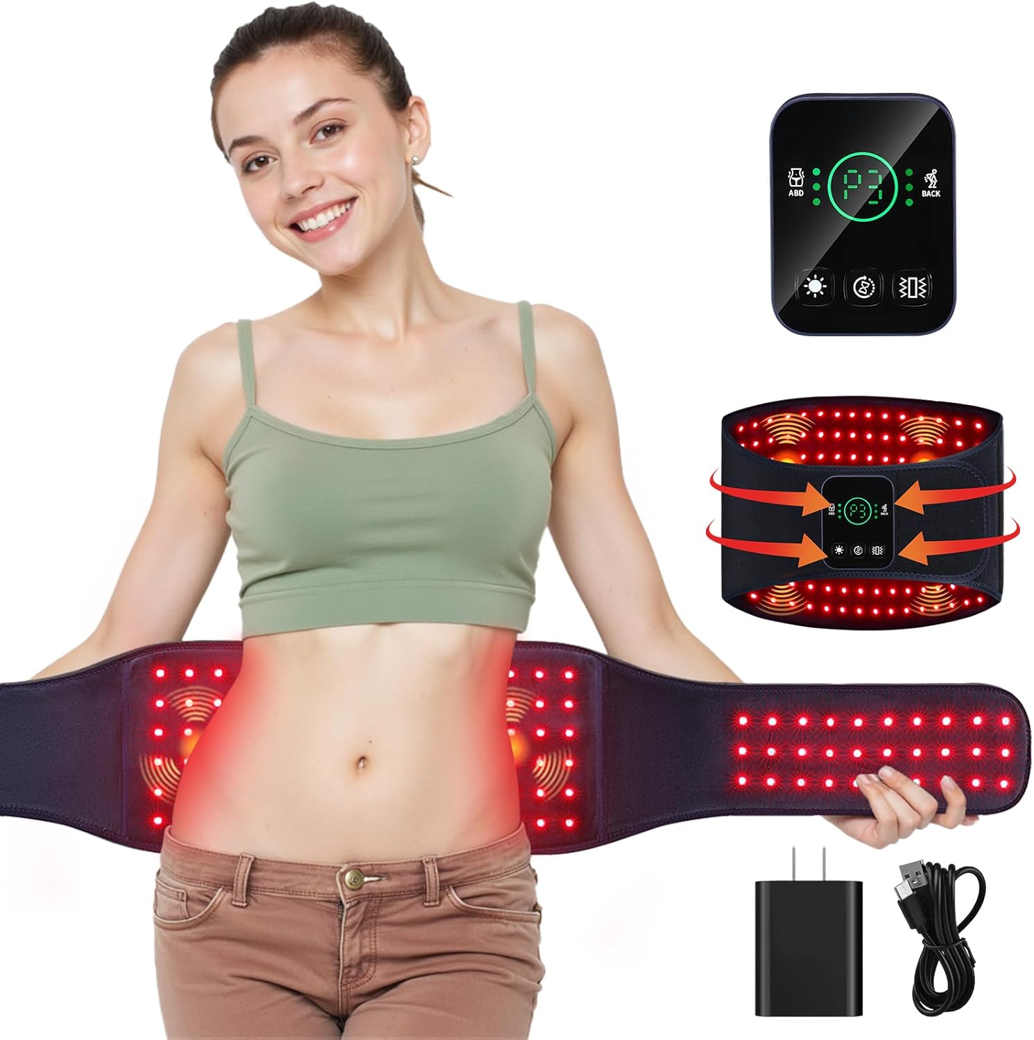 Red Light Therapy Belt for Back Pain Relief, 5000mAh Cordless Infrared Waist Wrap with Pulse/3-Mode Red Light & Vibration Massage, Muscle Relaxation & Post-Workout Recovery