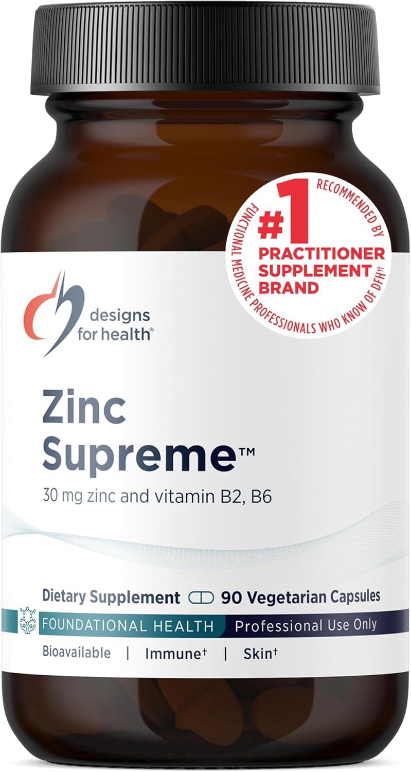 Designs for Health Zinc Supreme – 30mg Zinc Bisglycinate Chelate Supplement, Vitamin B6, B2 + Molybdenum – Immune Support Supplement – Vegan + Non-GMO (90 Capsules)