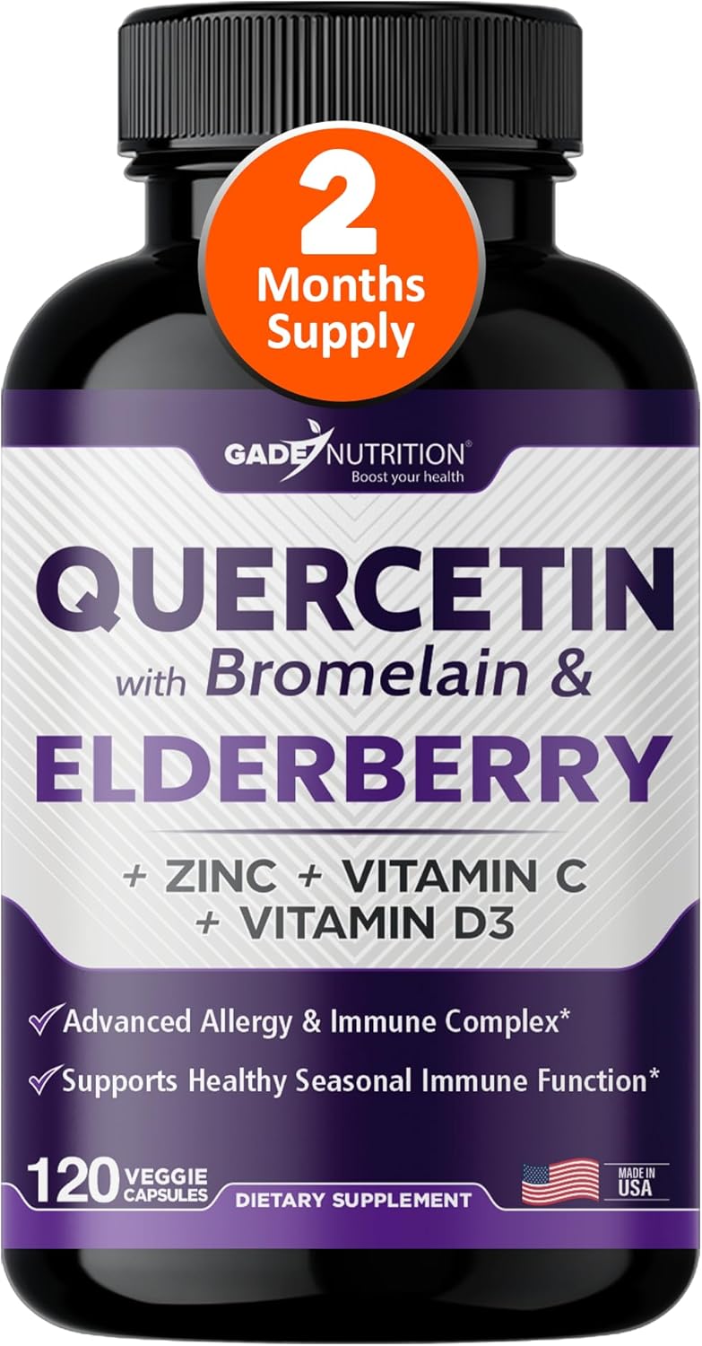 Gade Nutrition Quercetin with Bromelain Elderberry Vitamin C and Zinc | Sambucus Immune Support Supplement 500mg Capsules | Gluten-Free | Made in USA | 2 Month Supply Third Party Tested