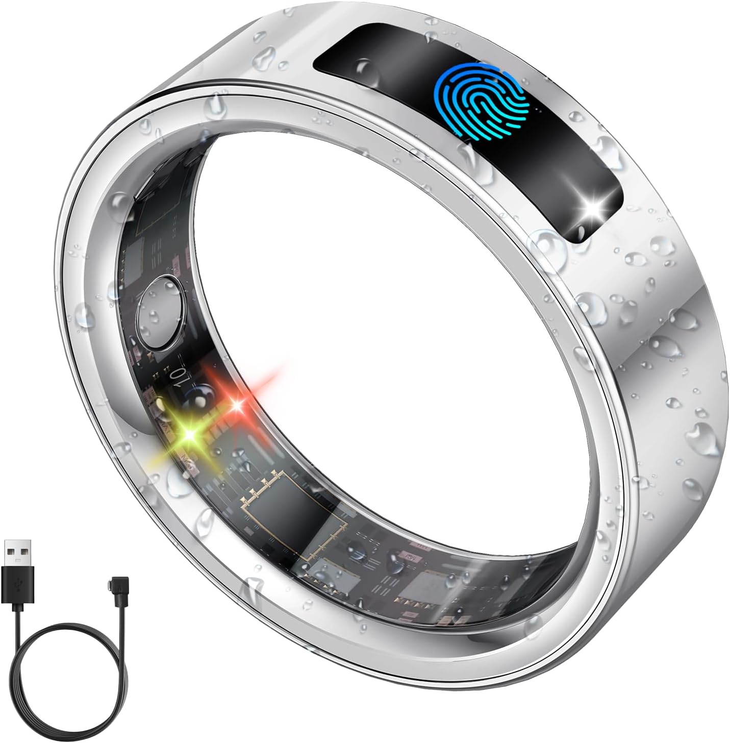 uaue Smart Ring for Women Men, Fitness Tracker Ring with Heart Rate/Women’s Health/Sleep/Steps, Touch Control, Vibration Alert, IP68 Waterproof Health Ring for iPhone/Android, No Subscription,Silver 8