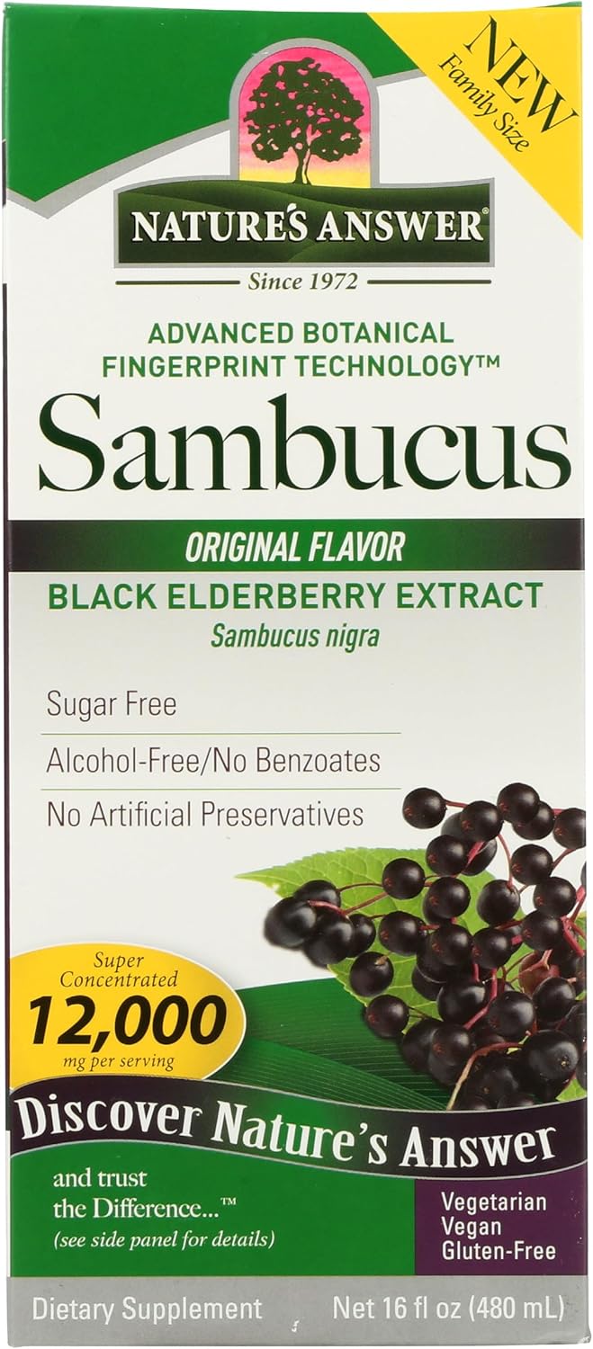 Nature’s Answer Sambucus Elderberry Syrup 16 Ounce | Great Tasting Immune Support Supplement | Antioxidant, Vegan, Gluten Free, Made in USA | Single Count