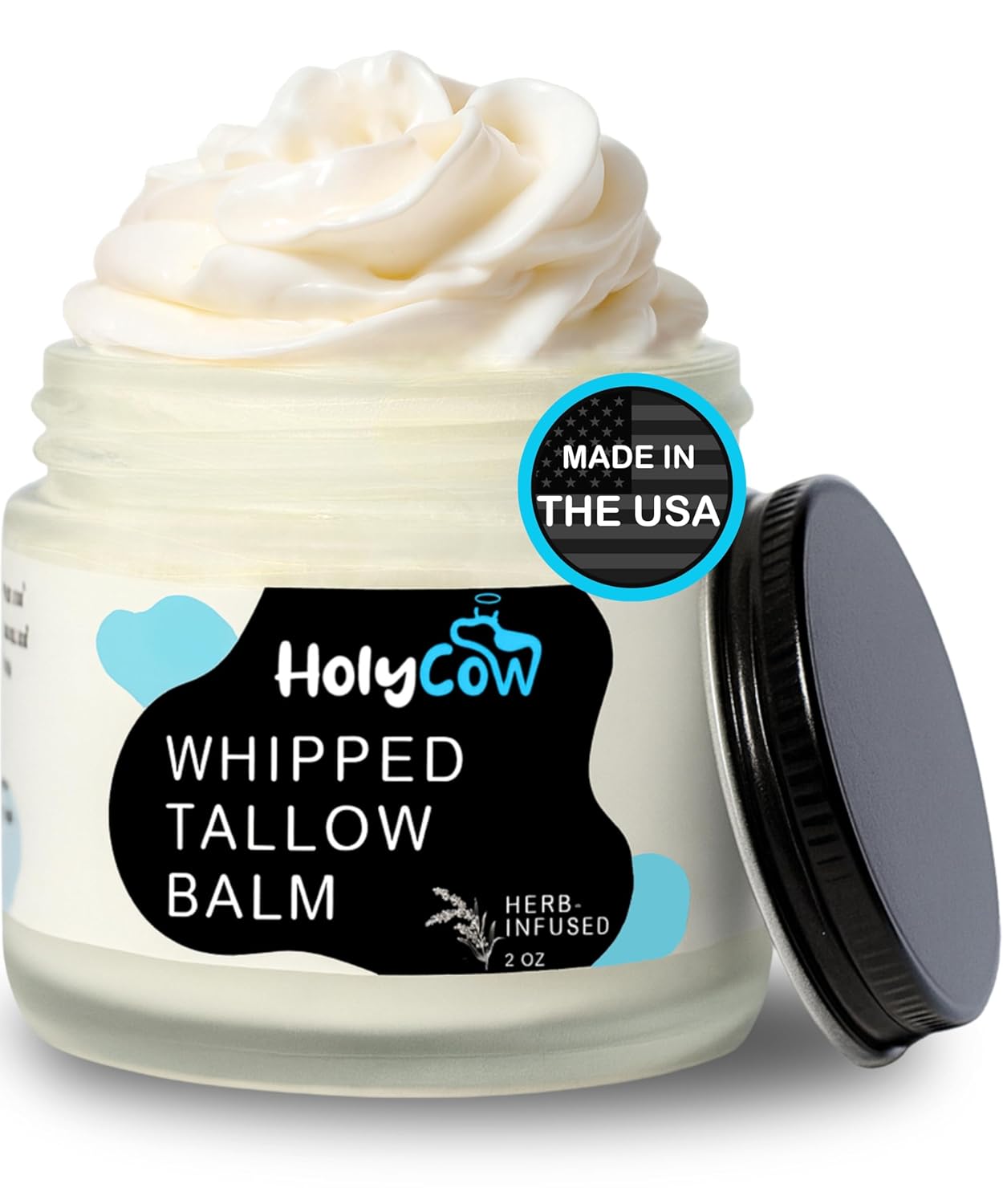 HolyCow 100% Grass Fed Beef Tallow For Skin – Whipped Tallow Balm with Organic Jojoba Oil (Unscented/Herb-Infused), Grass Fed Beef Tallow Face Moisturizer for Eczema, Baby, Lip Balm