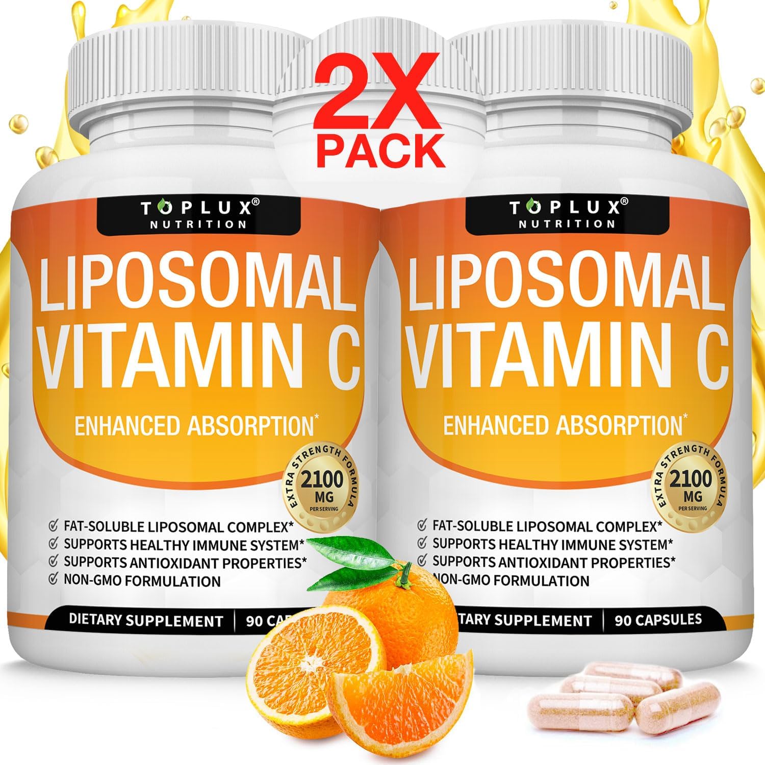 Liposomal Vitamin C 2100mg High Absorption Fat Soluble VIT C – Immune Support Collagen Booster Immunity Defense & Powerful Antioxidant, MCT Oil & Sunflower Lecithin, Acsorbic Acid, Vegan Non-GMO