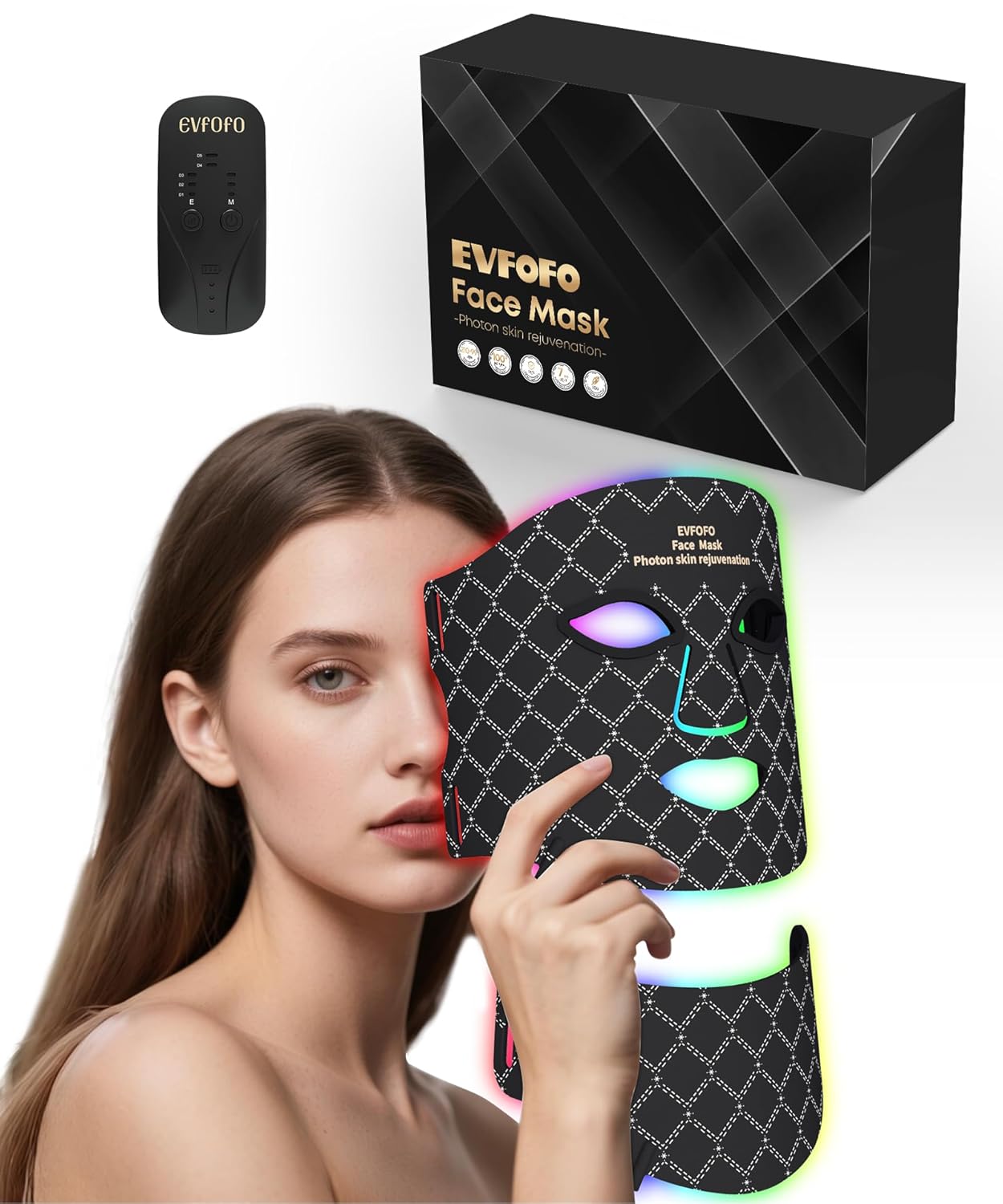 EVFOFO 7-Color LED Red Light Mask with 630nm & 850nm NIR – Red Light Therapy for Face and Neck, Promotes Refined Skin, Clarifies Blemishes & Smooths Fine Lines for Home, Work & Rest