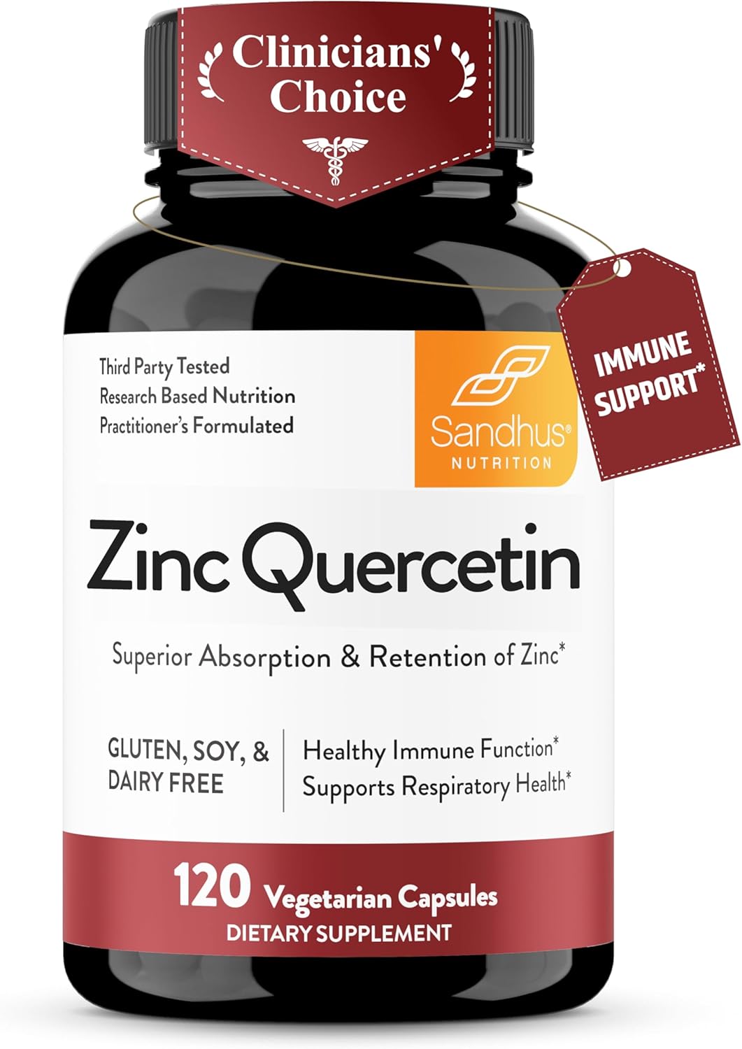 Sandhu’s Zinc Quercetin 120 Vegetarian Capsules (Pack of 1) | High Absorption Zink Supplements for Immunity and Seasonal Allergy | Antioxidant Immune Support for Men and Women | Easy to Swallow