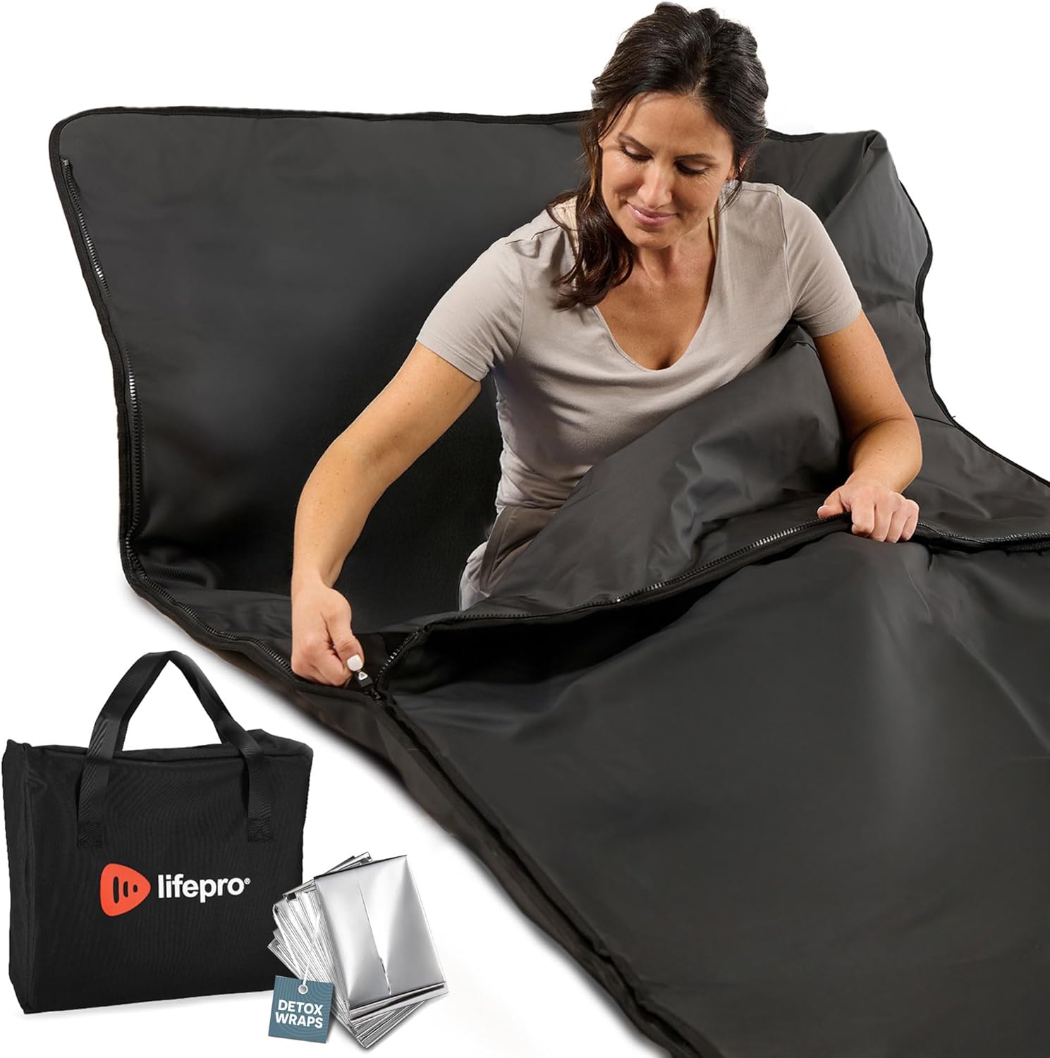 Lifepro RejuvaWrap Infrared Sauna Blanket for Detox & Relaxation – Low EMF Carbon Fiber Heating, 9 Temp Levels, 5 Colors – Portable Sauna Blanket Infrared with Waterproof Interior & Carry Bag
