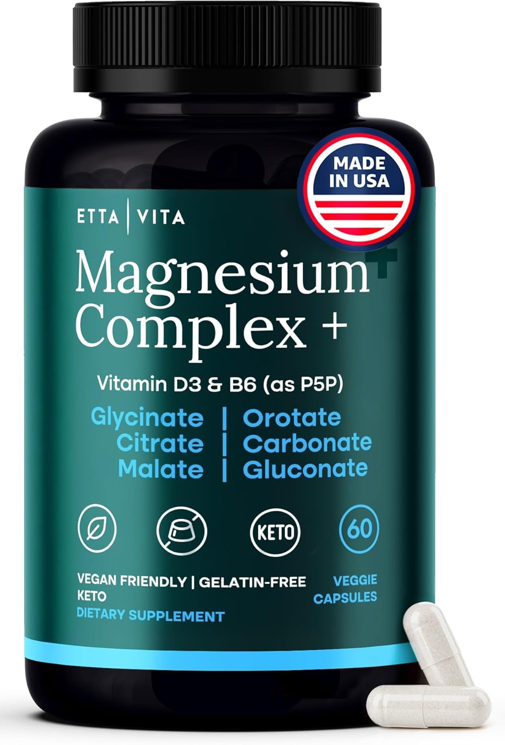 Magnesium Complex for Women & Men 500mg (7-in-1) – Magnesium Glycinate with D3 & B6, Glycinate, Citrate, Malate, Taurate & Orotate – Daily Wellness Support, 60ct [Oxide-Free]