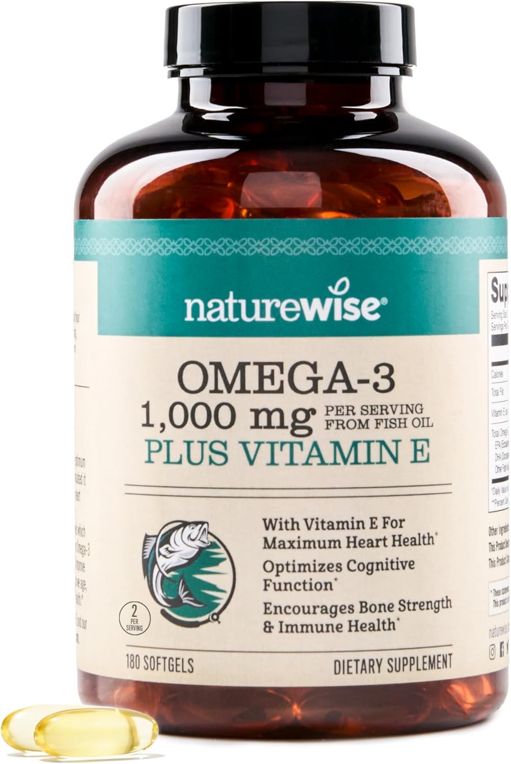NatureWise Extra-Strength Omega 3 Fish Oil Supplement – 1000mg per Serving – 600 EPA & 400 DHA and Vitamin E – Sustainably Sourced Fish Oil – Lemon Flavor, GMO-Free – 180 Softgels[3-Month Supply]