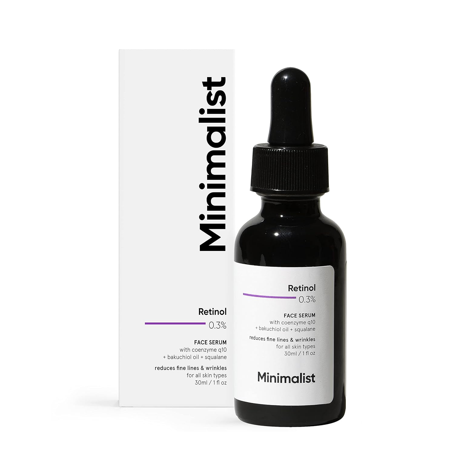 Minimalist Retinol 0.3% Serum for Face | Night Face Serum With Squalane & Bakuchiol for Anti Aging, Reduce Fine Lines & Wrinkles | For Women & Men | 1 Fl Oz / 30 ml