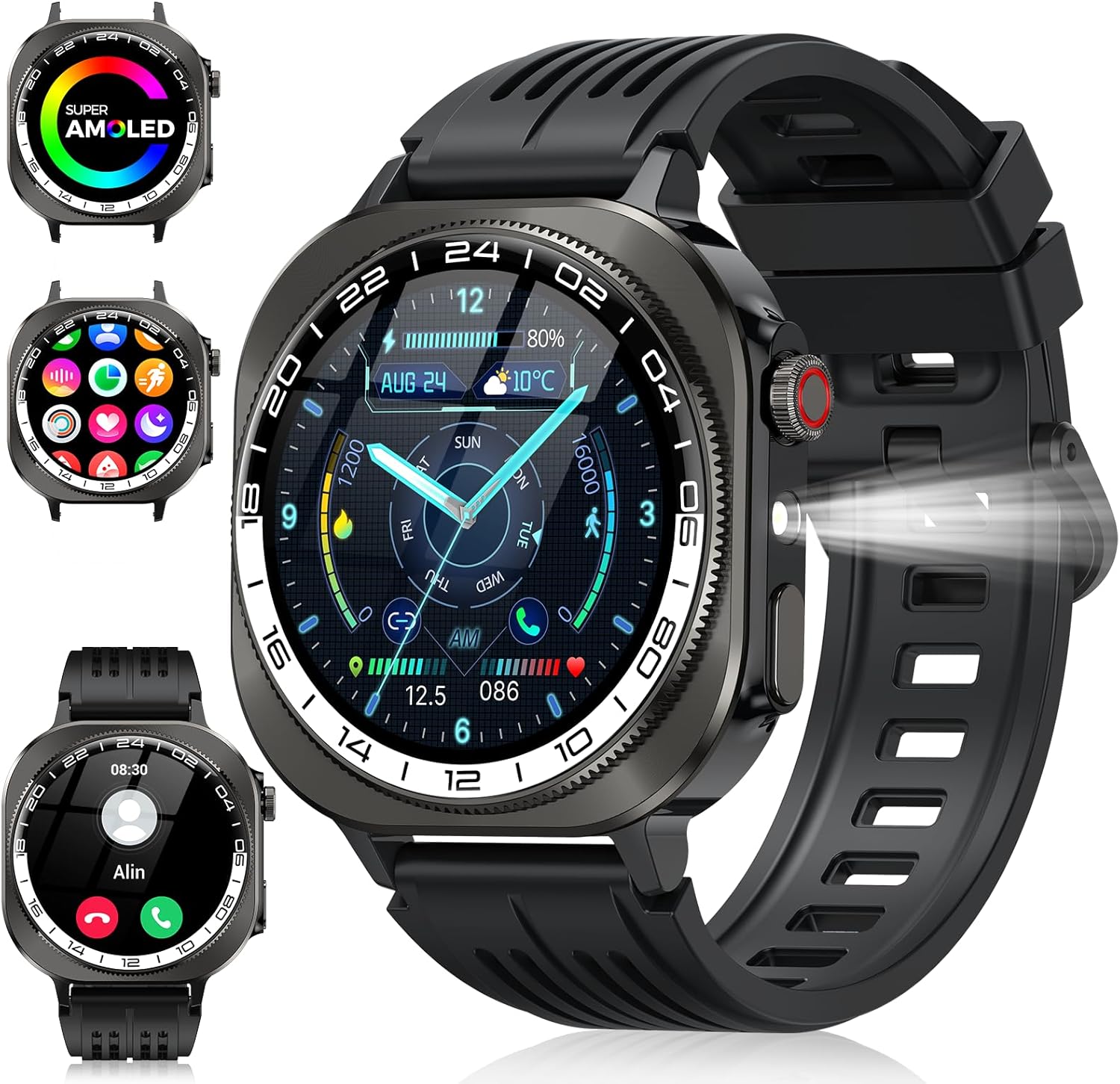 Smart Watch, 2026 AMOLED 1.43″ Fitness Smartwatch for Men Women, Bluetooth 5.4 Call, 130+Sports Modes, 60+Days Flashlight, Heart Rate/Sleep Monitor, IP68 Waterproof Activity Tracker for Android iOS