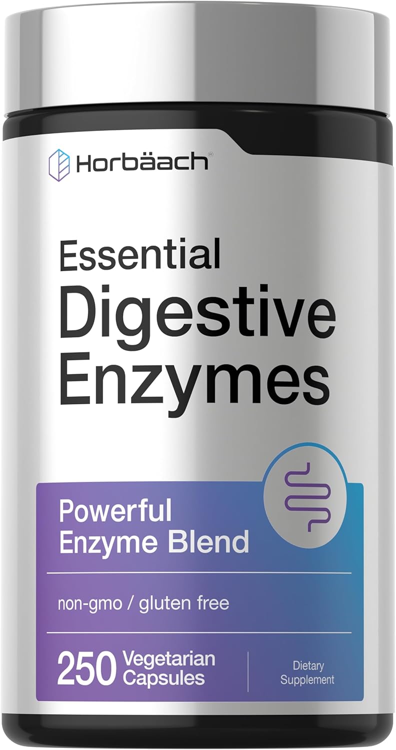 Horbäach Essential Digestive Enzymes | 250 Capsules | Powerful Enzyme Blend for Men & Women | Non-GMO & Gluten Free Supplement