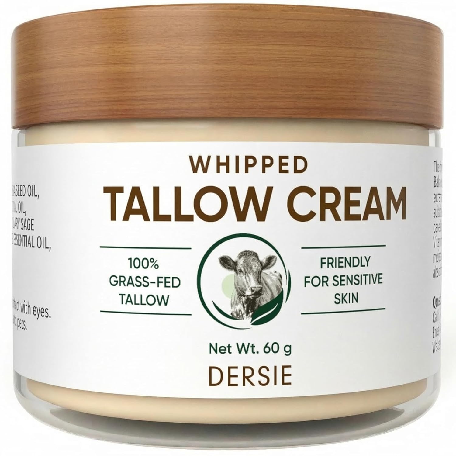 Dersie Whipped Tallow Cream: 100% Grass-Fed Beef Tallow Cream for Deep Hydration, Skin Barrier Repair, Soothing – Tallow Moisturizer for Face & Body for Women, Men & Kids (2.1 oz)