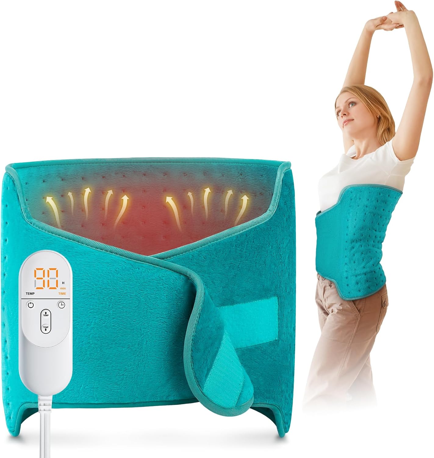 Heating Pad for Back, Heating Pad for Period Cramps/Waist/Stomach with Belt, Fathers Day Dad Gifts for Men, Birthday Gifts for Women Men, 6 Heat Settings, 4 Auto-Off, Blue Green