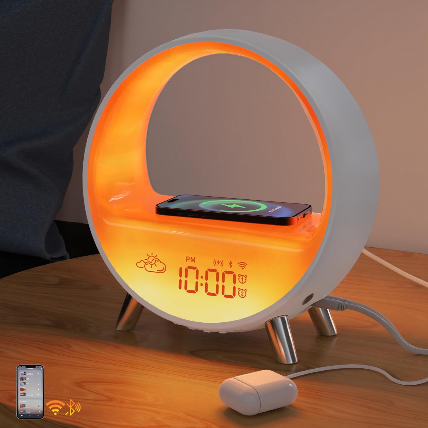 MOMILLA Sunrise Alarm Clocks Radios, Wireless Charging, Wake Up Light, Bluetooth Speaker, APP Control White Noise Sound Machine, Gift for Women Adults Teens, Compatible with Andriod & iPhone – Medium