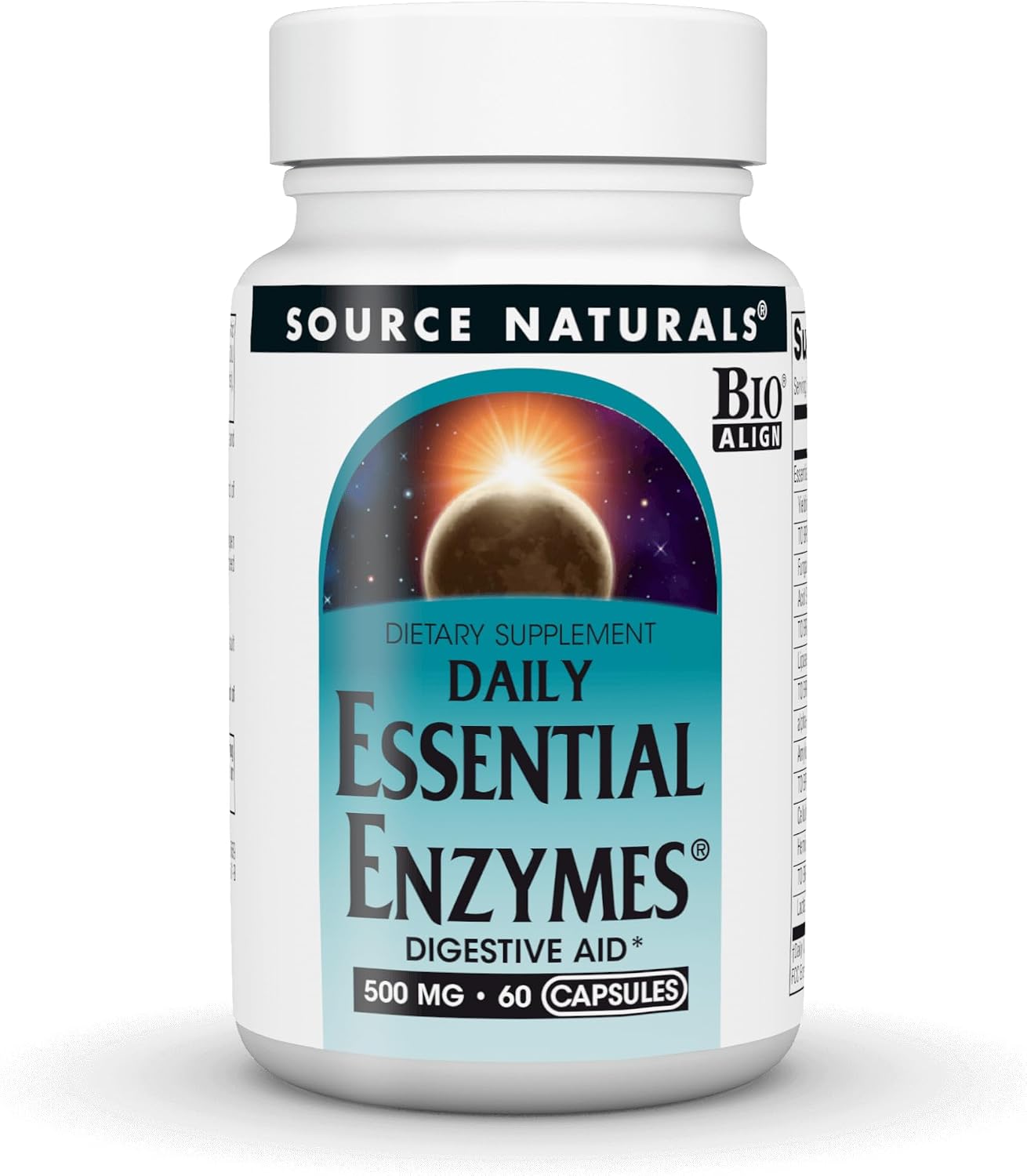 Source Naturals Essential Enzymes, Bio-Aligned Multiple Enzyme Supplement Herbal Defense for Digestion, Gas, Constipation & Bloating Relief – Supports A Strong Immune System* – 500mg – 60 Capsules