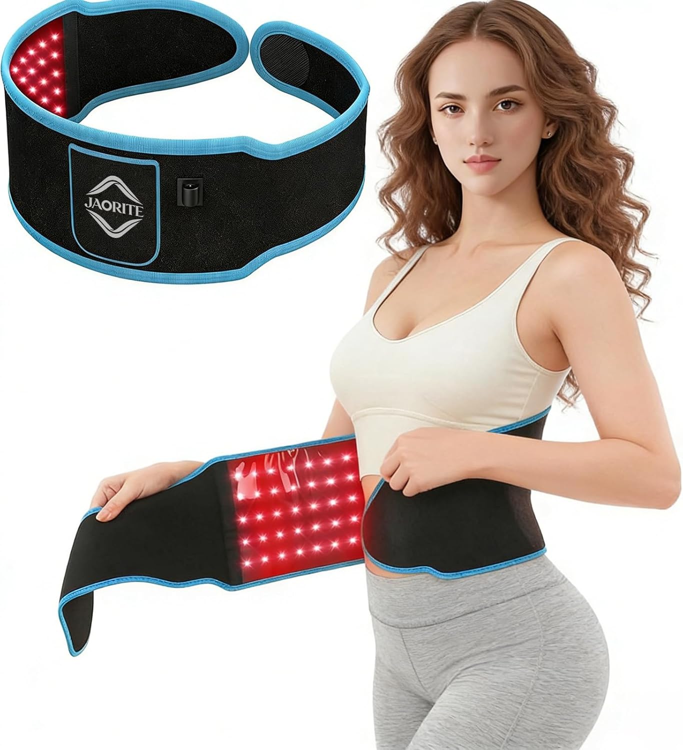 Red Light Therapy Belt – 105 LEDs Dual Wavelength 660nm & 850nm | Pulsed Mode & Multi-Level Adjustable | Infrared Waist Wrap with Timer | Portable & Lightweight Design for Home Use(Blue-Black)