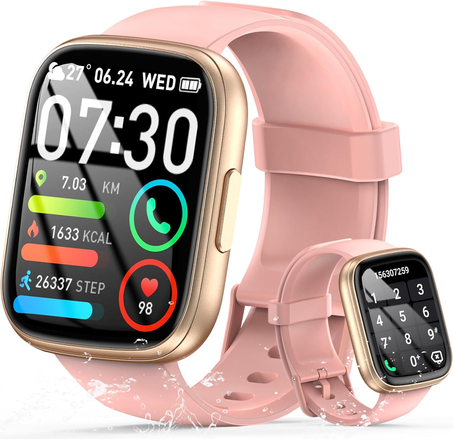 Smart Watch for Men Women (Answer/Make Call), 1.95″ Touch Screen Fitness Tracker with Heart Rate/Sleep Monitor, IP68 Waterproof Smartwatch for Android iOS, Fitness Watch with 120+ Sports Modes, Pink