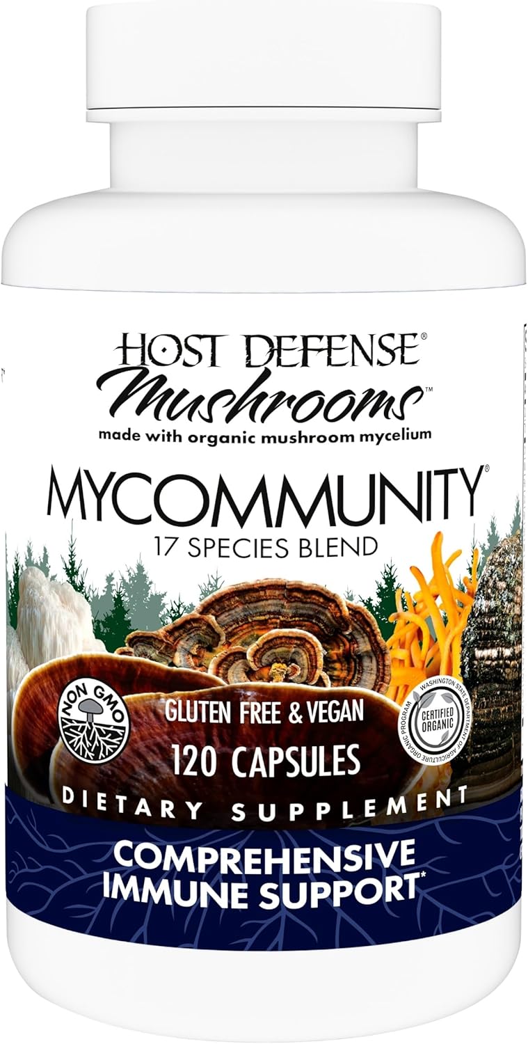 Host Defense MyCommunity Capsules – 17 Species Blend Mushroom Supplement for Immune Support – Herbal Aid with Lion’s Mane, Reishi. Chaga, Cordyceps, Turkey Tail & More – 120 Capsules