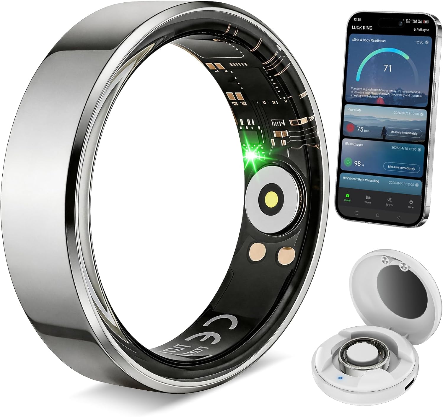 Smart Fitness Ring for Men and Women – Lightweight & Barely‑There Feel, Track Heart Rate, Stress, Sleep, Steps & SpO2, Ultra‑Slim 6mm,10ATM Waterproof, No Subscription Fee, Sliver 8