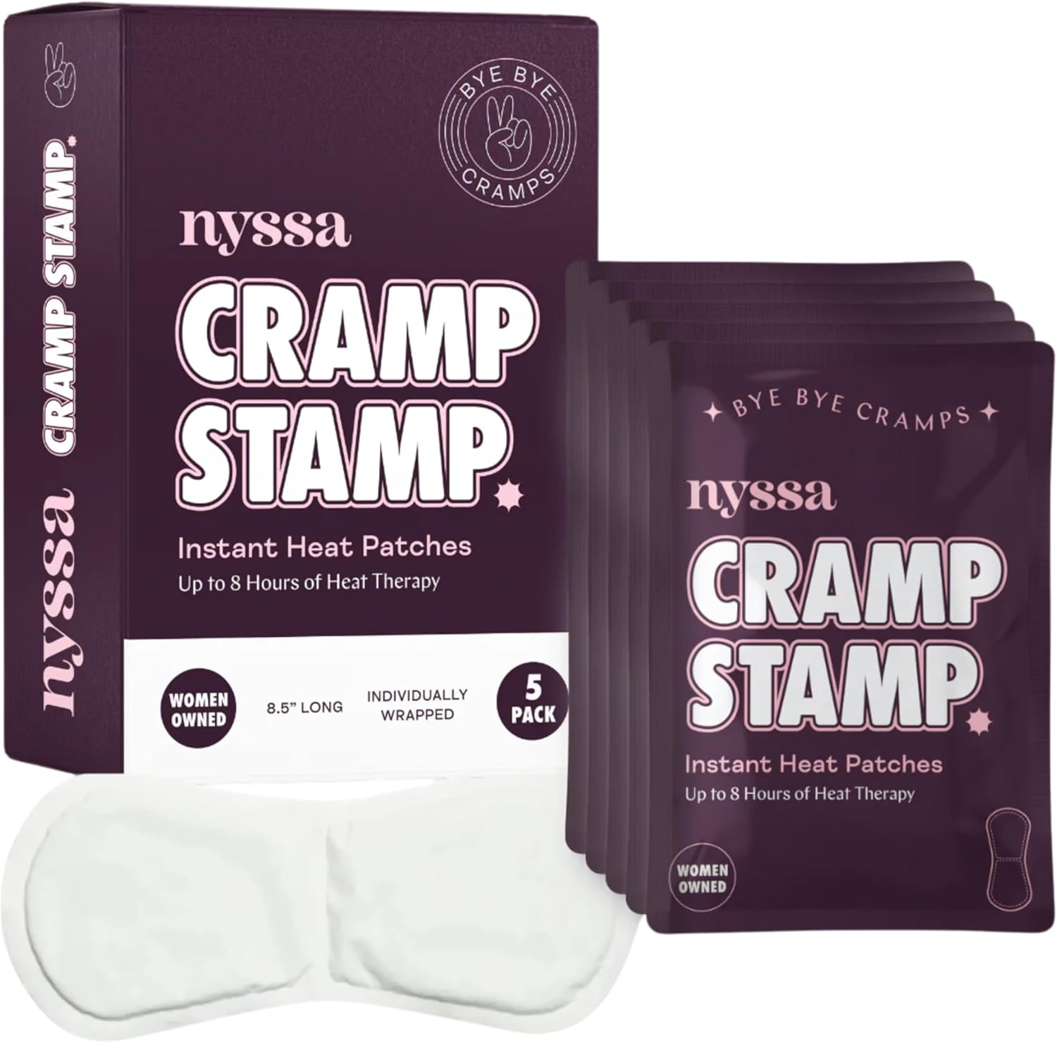 Nyssa Cramp Stamp Period Heating Pad — Heat Patches for Menstrual Pain Relief, Adhesive Back Heat Patch & Cramp Relief, Pain Relief Patches for Women, 8-Hour Long Lasting Max Heat Therapy (5-Count)