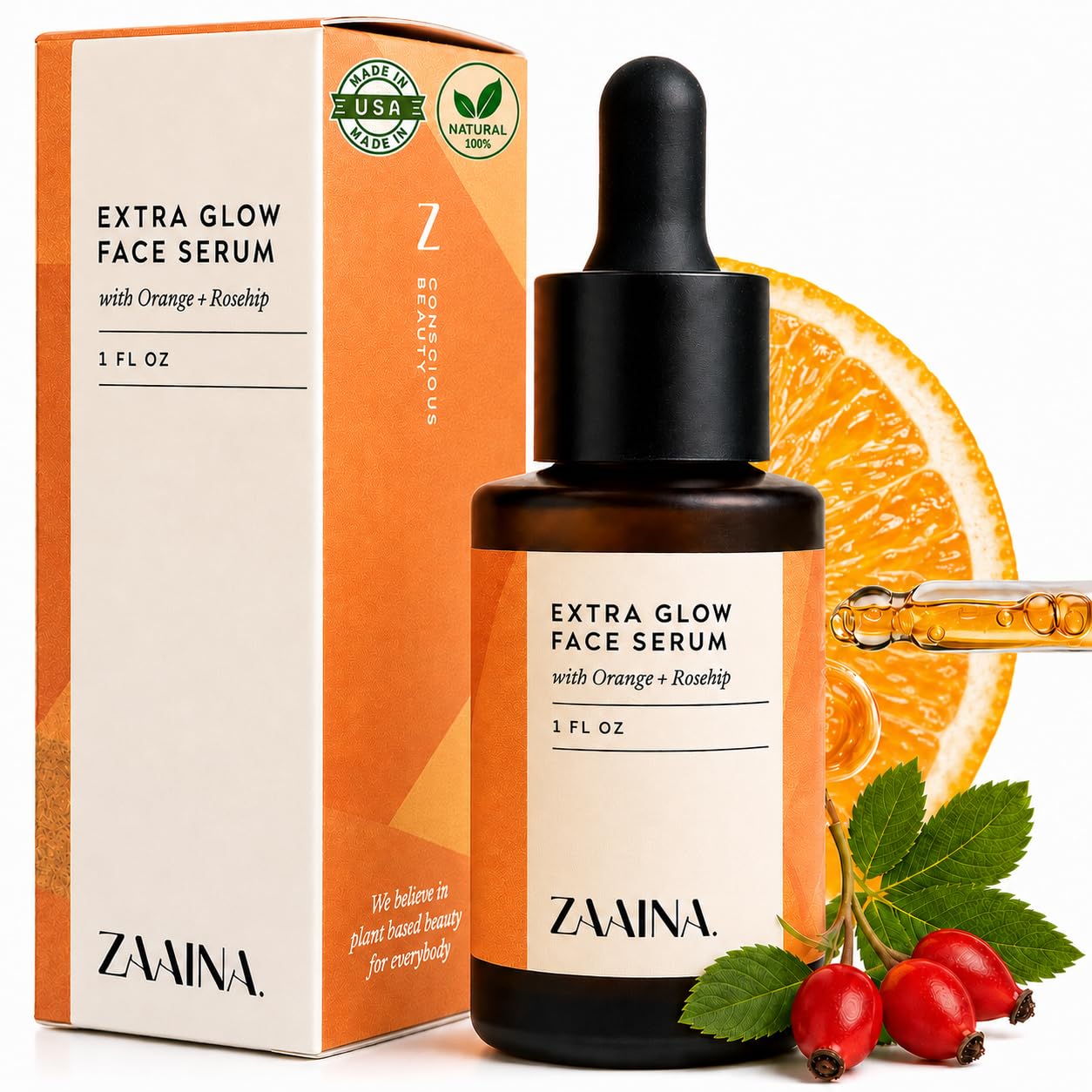 Extra Glow Face Oil Serum for Glowing Skin – Hydrating Ayurvedic Facial Oil with Rosehip & Vitamin E – Lightweight Makeup Primer for Dry, Dull & Sensitive Skin – 1 oz