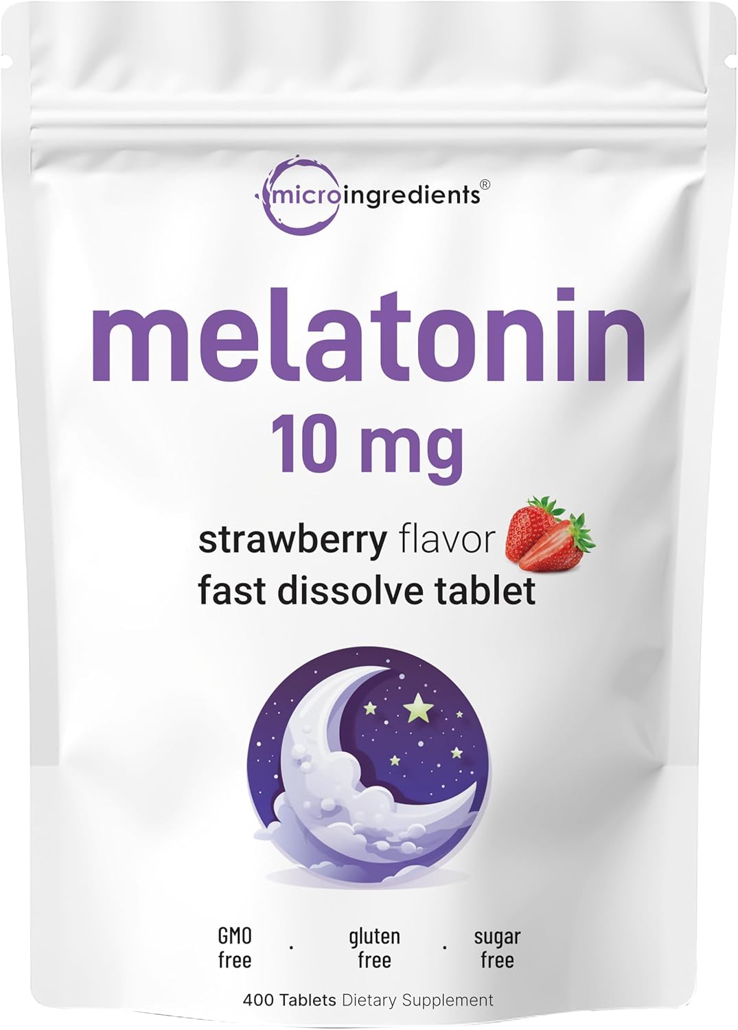 Micro Ingredients Melatonin 10mg, 400 Tablets | Natural Strawberry Flavor | Fast Dissolve | No Drug | Vegetarian Friendly | Non-GMO, No Gluten, Sugar Free