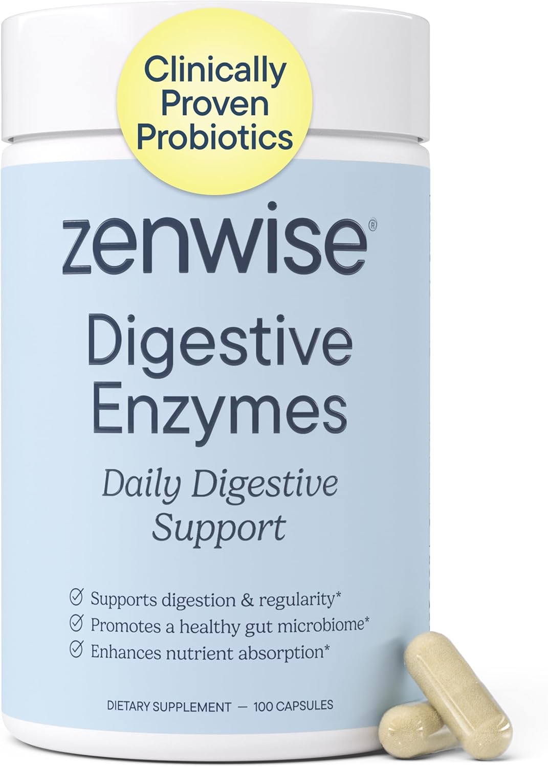 Zenwise Health Digestive Enzymes with Bromelain & Papaya – Multi Enzymes Digestion Supplement with Probiotics & Prebiotics for Gut Health, Gas & Bloating Relief – Men & Women – 100 Vegetarian Capsules