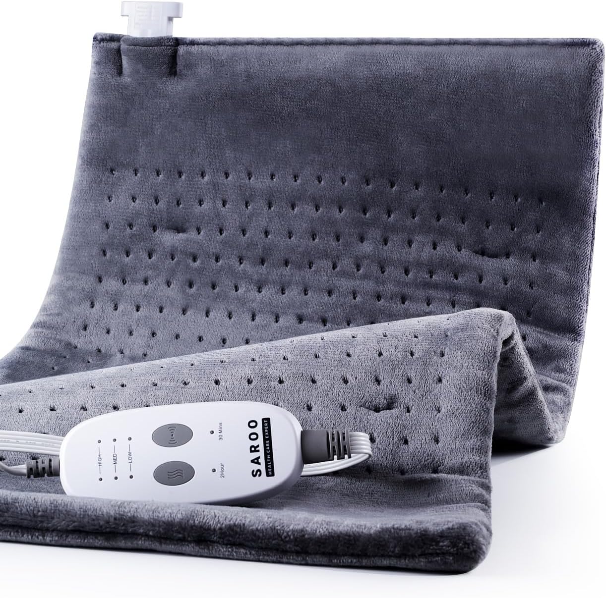 SAROO Heating Pad for Back Pain Relief,Massaging Weighted Heating Pads for Neck, Shoulder,Cramp,Portable Heated Pad with 3 Heat Settings & 6 Massage,18 Relaxing Combinations,Auto Off,12″*24″,Dark Grey