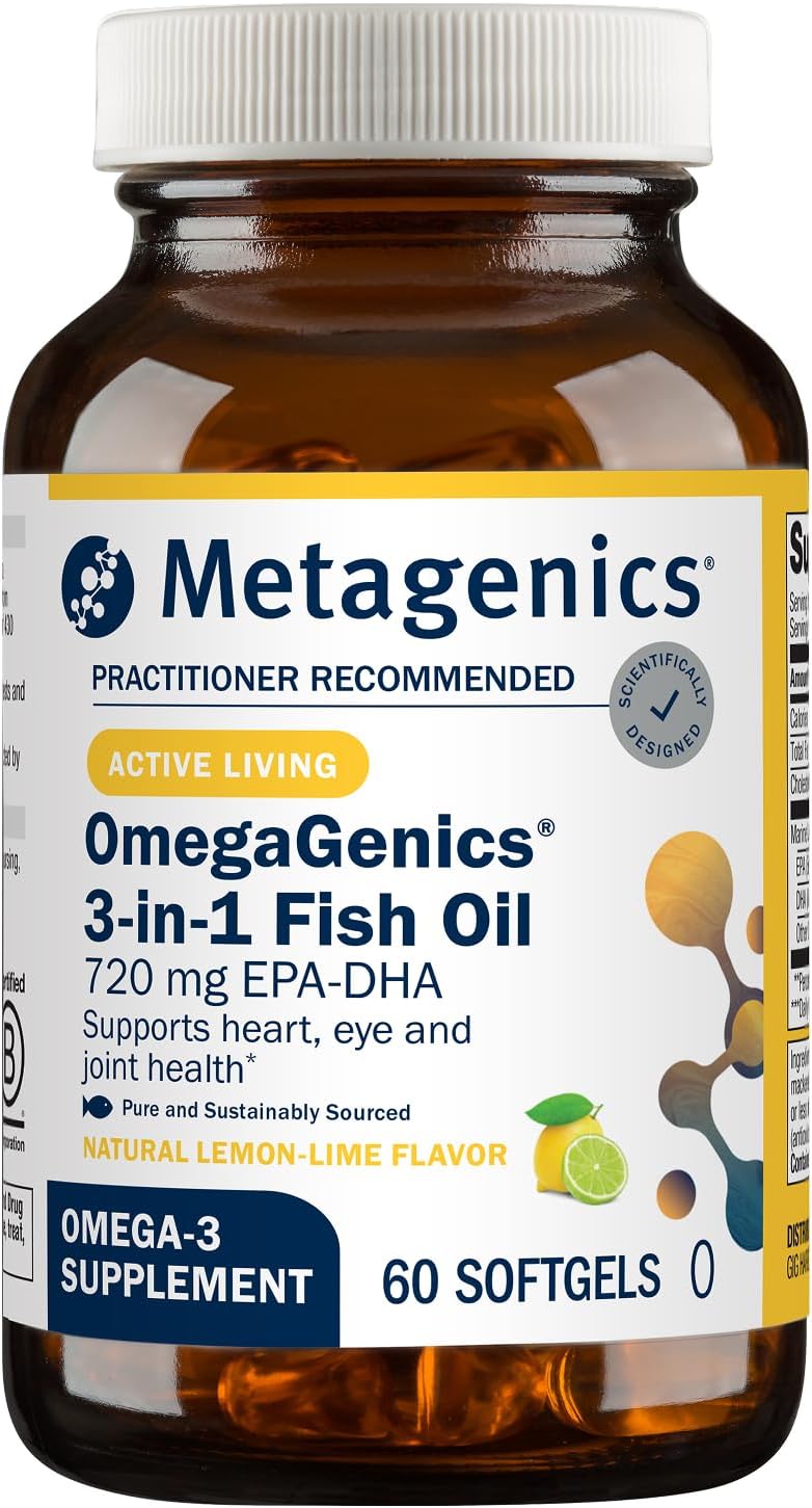 Metagenics OmegaGenics Fish Oil EPA-DHA 720 mg – High Potency Omega-3 Supplement* – Supports Heart, Joint, Brain & Immune Health* – Sustainably Sourced, Purity-Tested Fish Oil – 60 Softgels