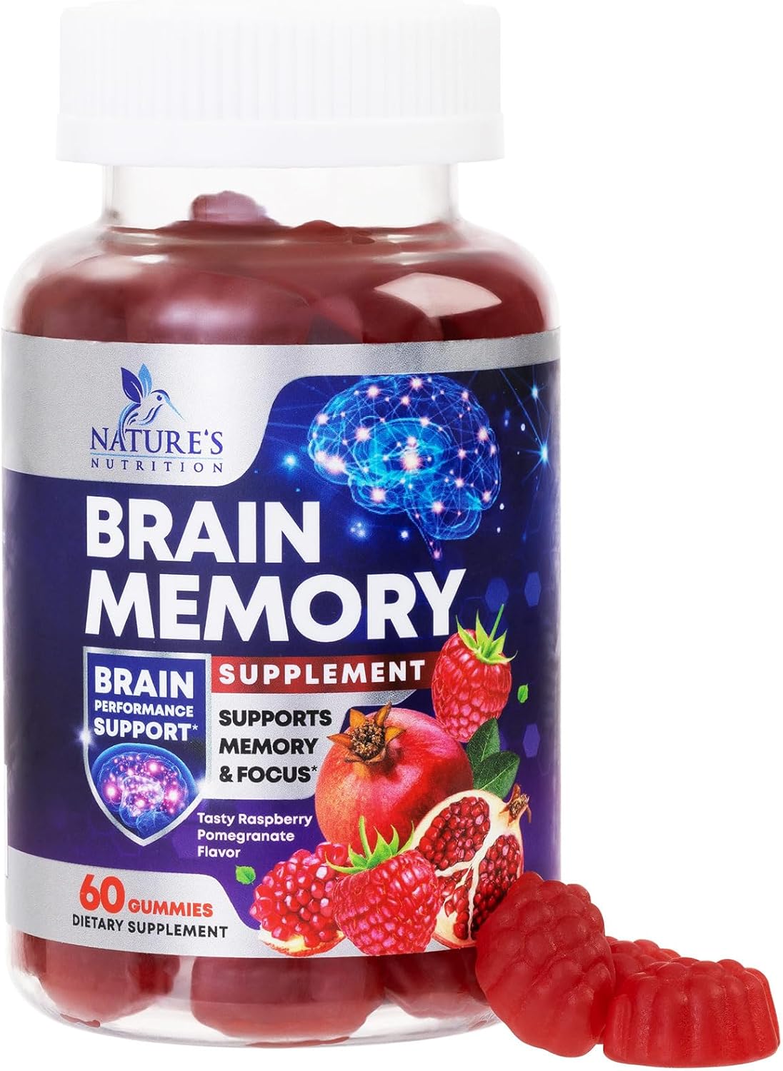 Brain Supplements For Memory & Focus Gummies – Natural Nootropics Support for Concentration Alertness & Clarity Support – 3X Strength Brain Health Vitamins with B6 B12, Phosphatidylserine – 60 Gummies