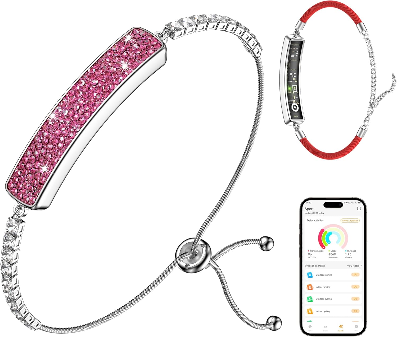 Smart Bracelet for Women,Daily Fitness Activity Tracker/Heart Rate Tracking/Sleep Tracking/Step Counter,1ATM Waterproof,Multiple Sport Modes, Fitness Tracking Wearable with Free App, 2 Bands